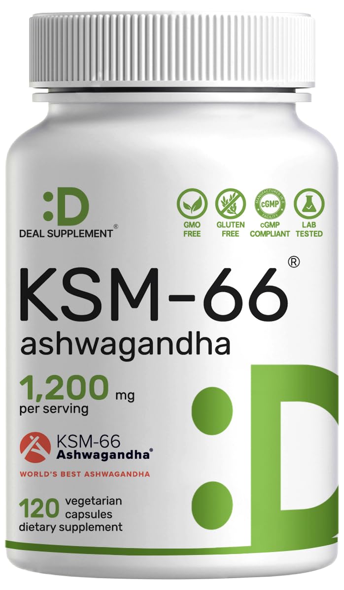 KSM 66 Ashwagandha 1,200mg with Black Pepper, 120 Veggie Capsules – Extra Strength Root Extract – High Absorption – Adaptogenic Supplements for Relaxation, Energy, & Brain Health – Non-GMO - OzHealthStandard