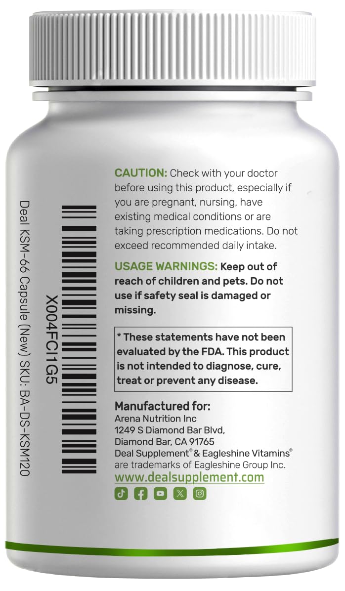 KSM 66 Ashwagandha 1,200mg with Black Pepper, 120 Veggie Capsules – Extra Strength Root Extract – High Absorption – Adaptogenic Supplements for Relaxation, Energy, & Brain Health – Non-GMO - OzHealthStandard