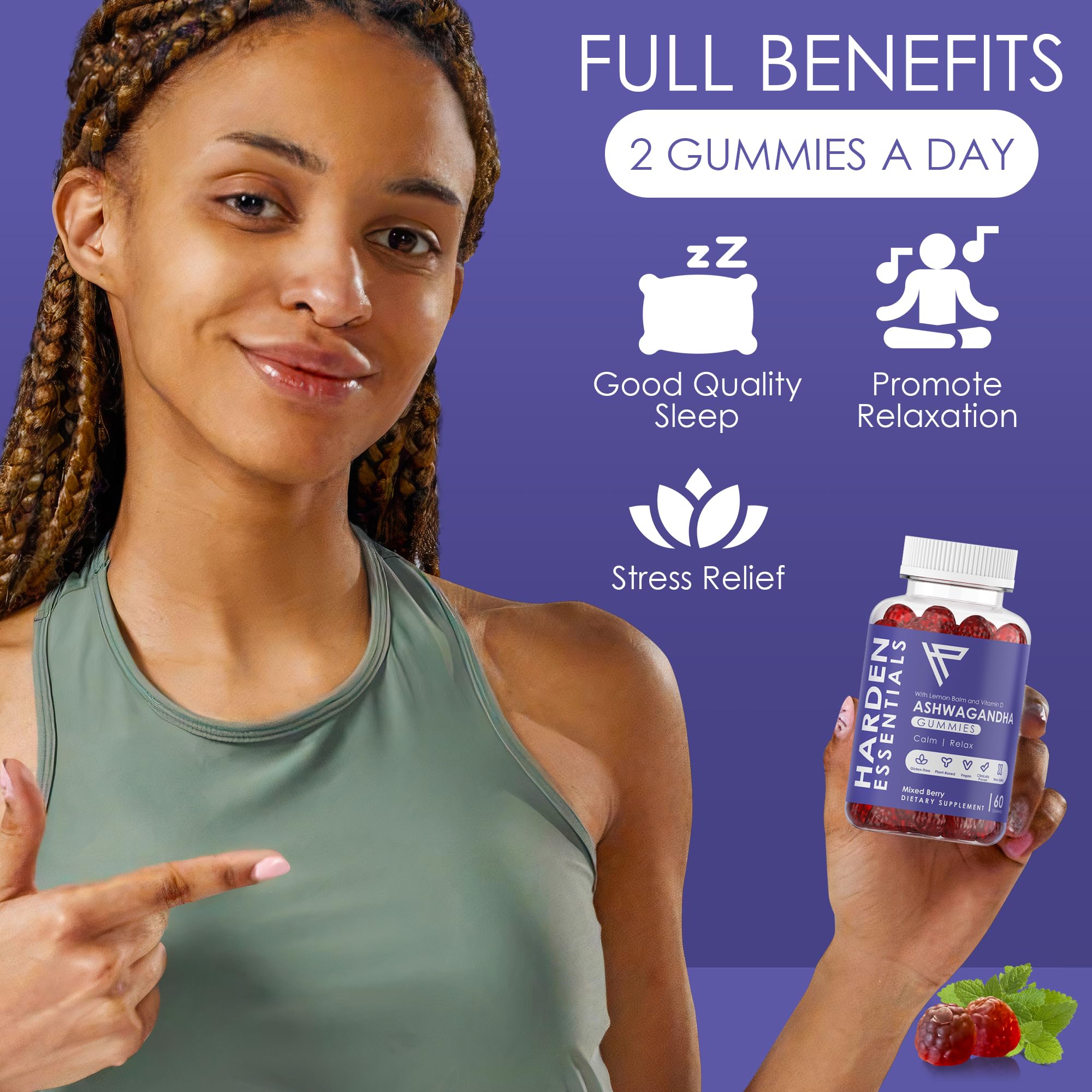 KSM-66 Ashwagandha Gummies 750mg Per Gummy – 1,500mg Per Serving – Stress & Cortisol Support – with Lemon Balm & Vitamin D – 60 Count (30 Day Supply) – Vegan – Harden Essentials - OzHealthStandard