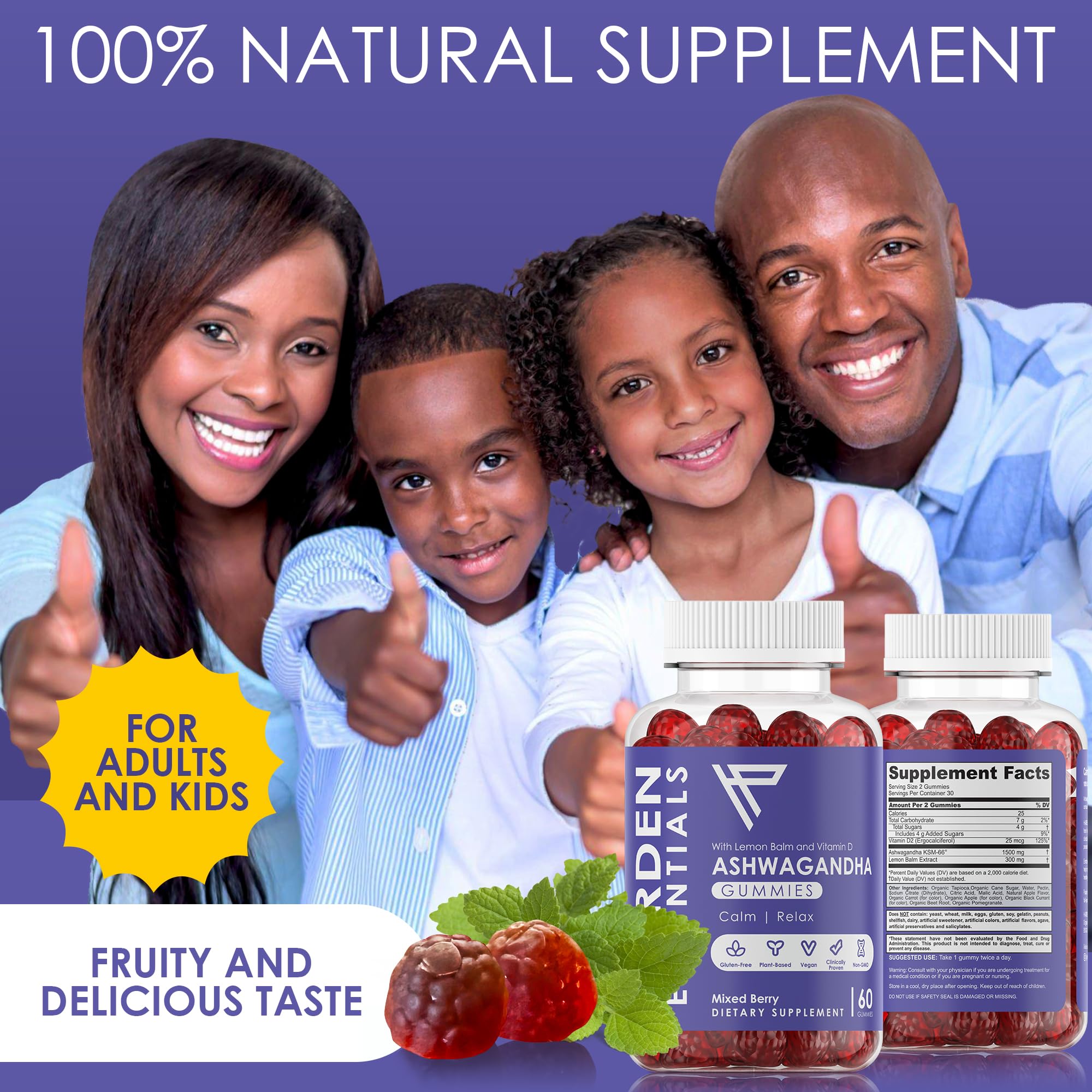 KSM-66 Ashwagandha Gummies 750mg Per Gummy – 1,500mg Per Serving – Stress & Cortisol Support – with Lemon Balm & Vitamin D – 60 Count (30 Day Supply) – Vegan – Harden Essentials - OzHealthStandard