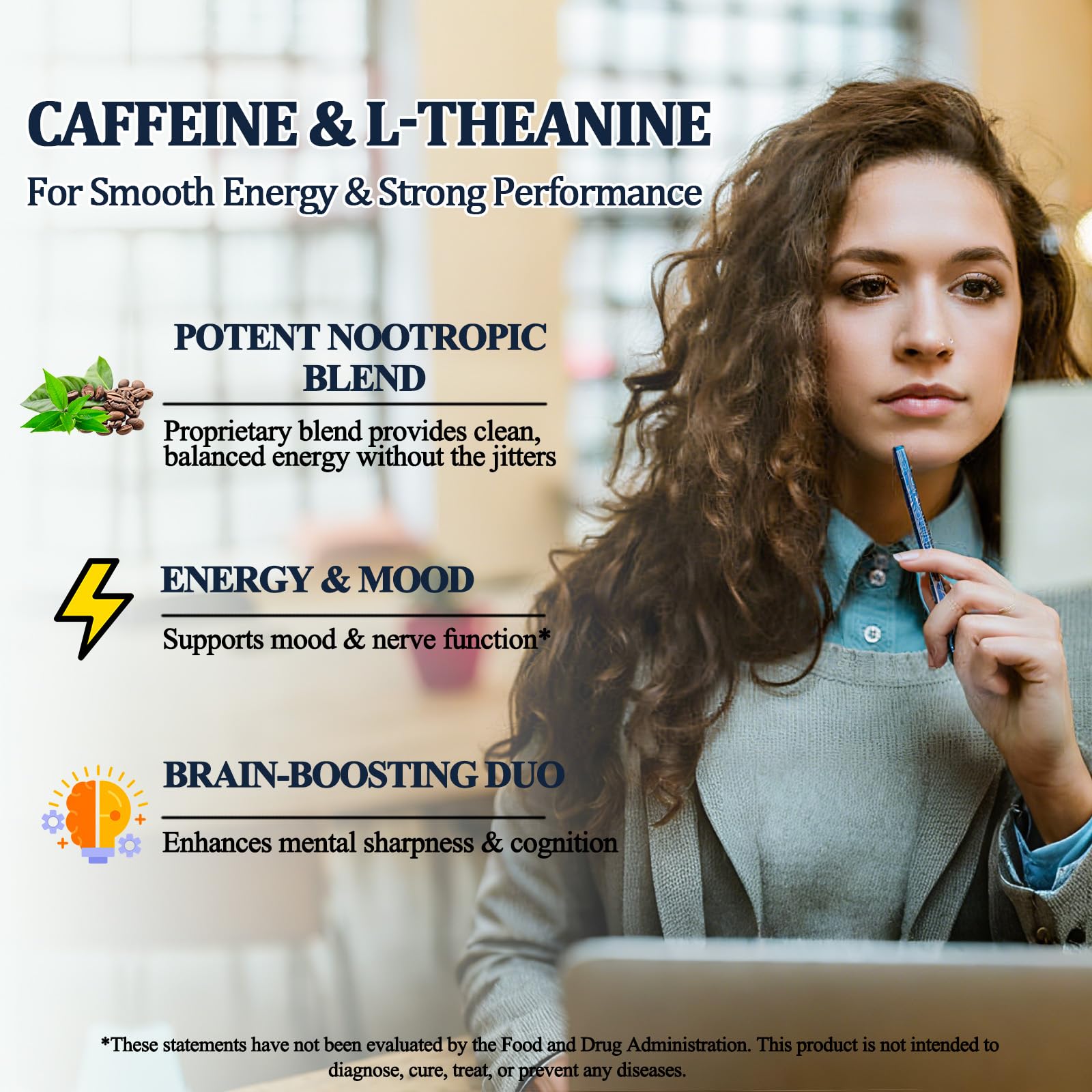 L Theanine Caffeine Liquid Drops, High Potency L-Theanine 100mg w. Caffeine Vitamin B12 B6, Natural Nootropic Brain for Smooth Energy Focus Alertness, 6X Stronger Than Pills Powder Gum - OzHealthStandard
