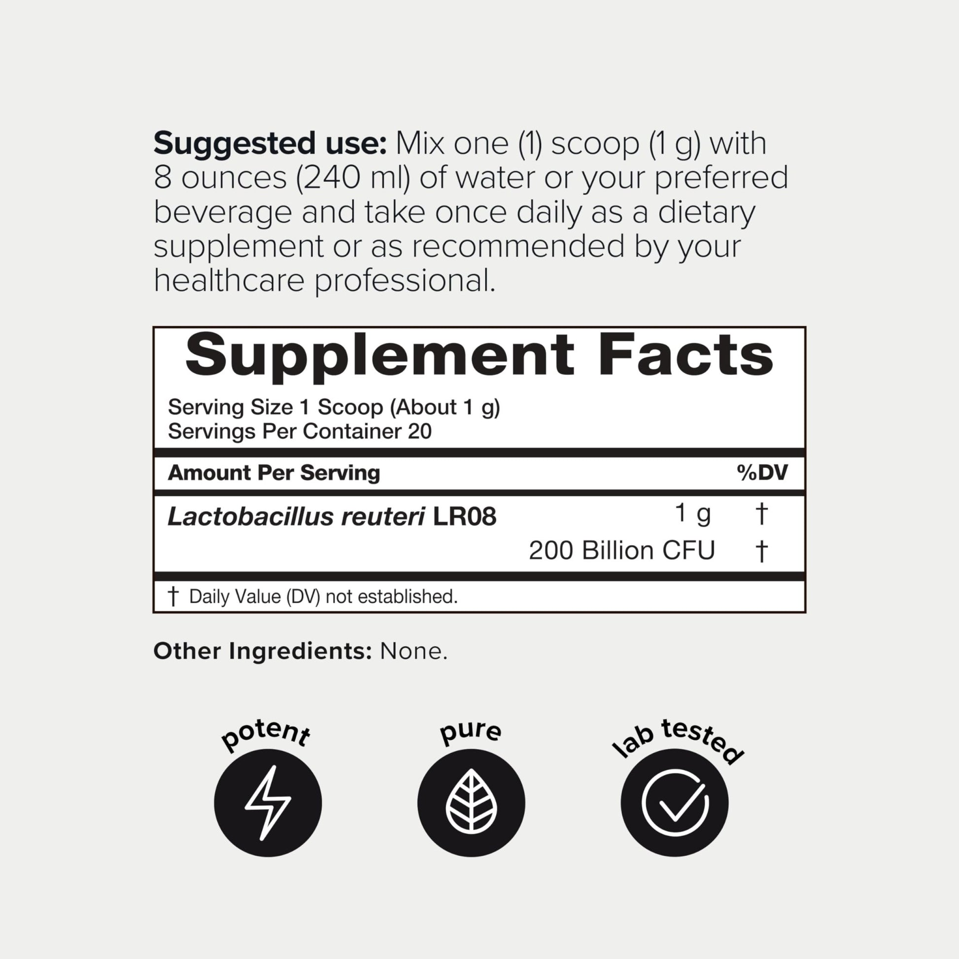 Lactobacillus Reuteri Powder – Ultra High Strength 200 Billion CFU Probiotic L Reuteri Supplement and Yogurt Starter – Third Party Tested Pure Single-Strain– Shelf-Stable – 20g - OzHealthStandard