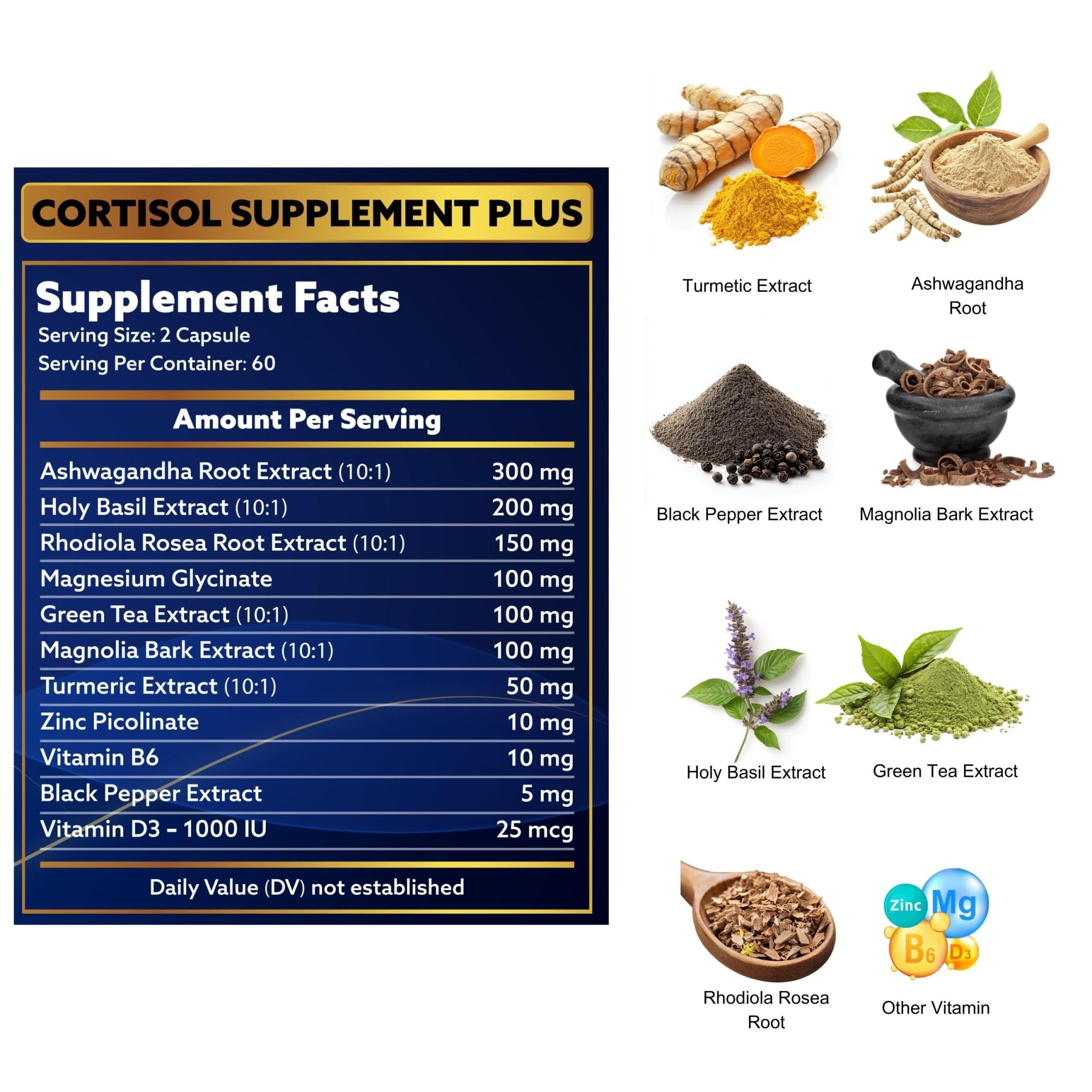 laslafarm 11in1 Cortisol Plus Supplement, 11in1 Ashwagandha and Natural Herbal Complex Vitamin Blend for Daily Mood, Focus and Sleep, Suitable for Women and Men 60 Capsules - OzHealthStandard