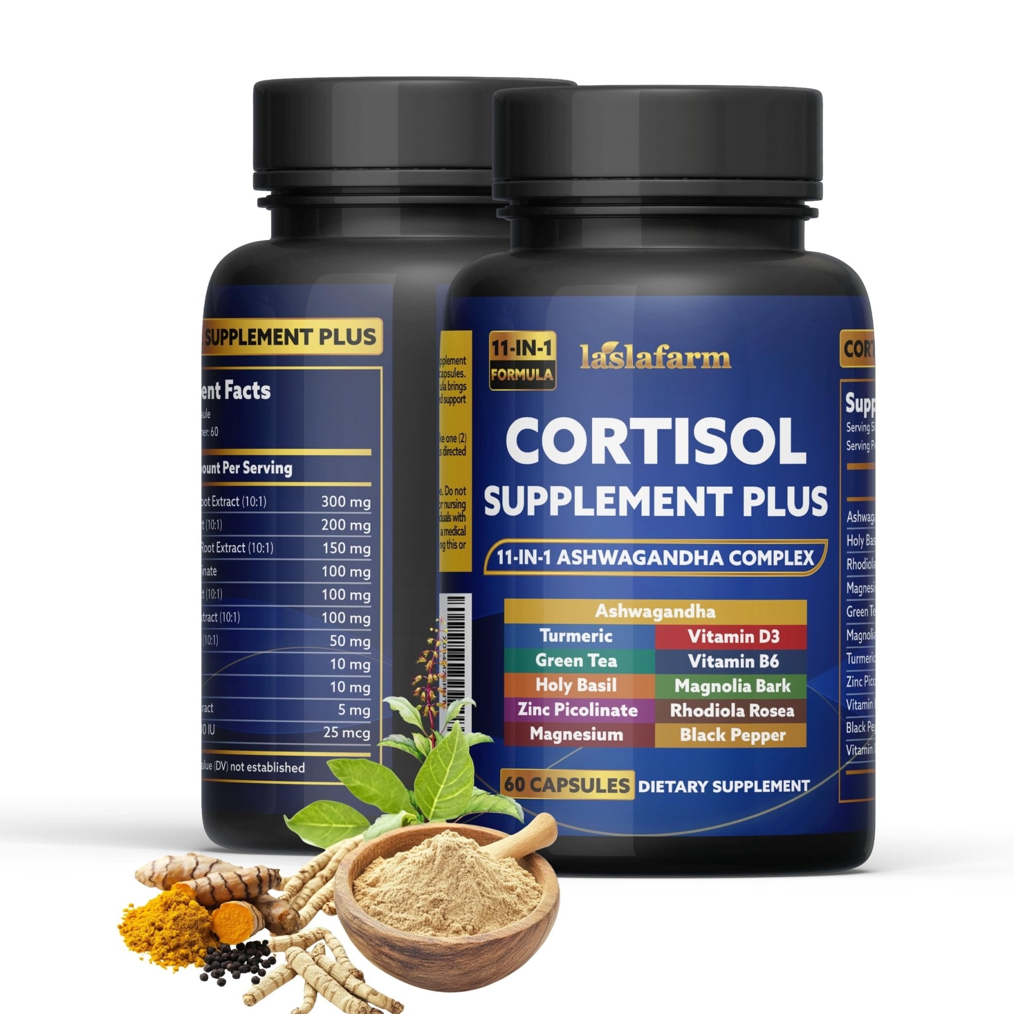 laslafarm 11in1 Cortisol Plus Supplement, 11in1 Ashwagandha and Natural Herbal Complex Vitamin Blend for Daily Mood, Focus and Sleep, Suitable for Women and Men 60 Capsules - OzHealthStandard
