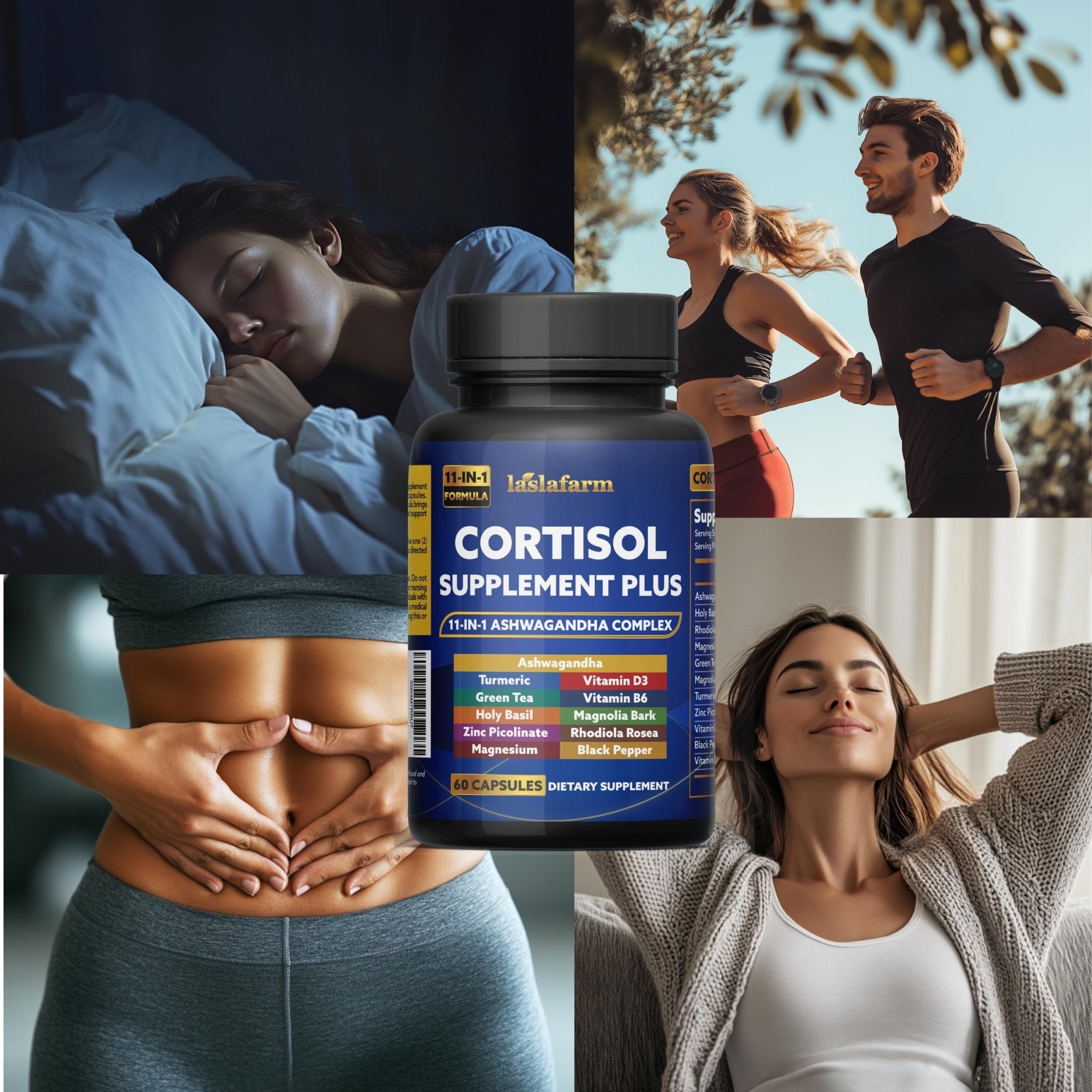 laslafarm 11in1 Cortisol Plus Supplement, 11in1 Ashwagandha and Natural Herbal Complex Vitamin Blend for Daily Mood, Focus and Sleep, Suitable for Women and Men 60 Capsules - OzHealthStandard