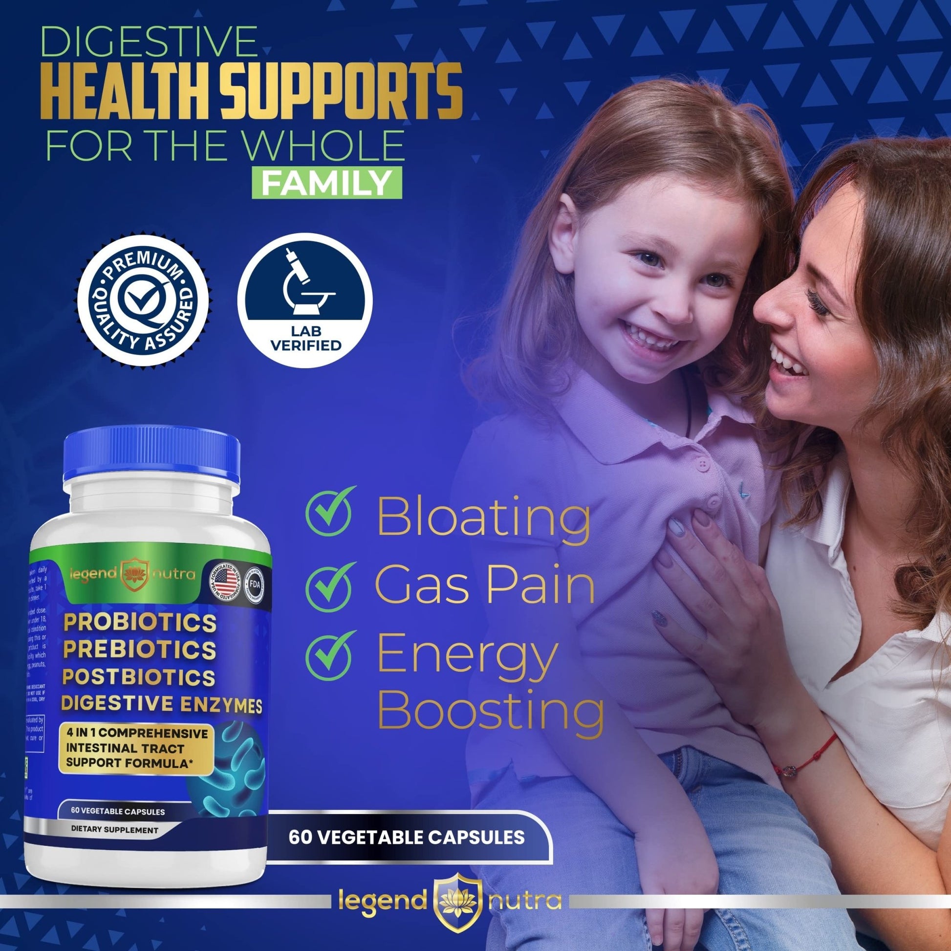 Legend Nutra Probiotics Prebiotics Postbiotics Digestive Enzymes 4 in 1 Formula 60 Count (Pack of 1) - OzHealthStandard