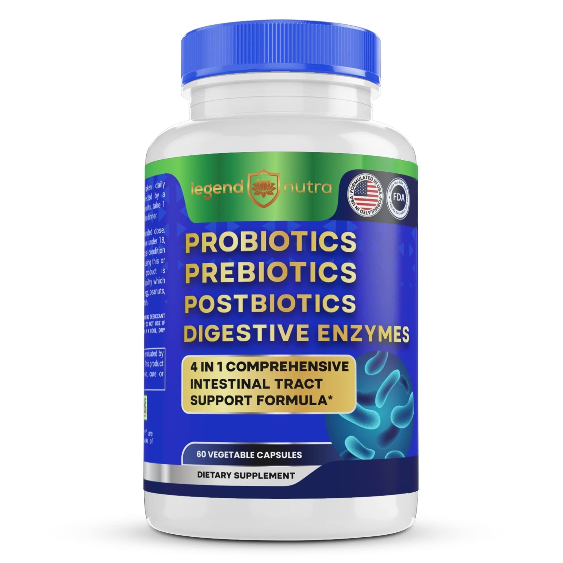 Legend Nutra Probiotics Prebiotics Postbiotics Digestive Enzymes 4 in 1 Formula 60 Count (Pack of 1) - OzHealthStandard