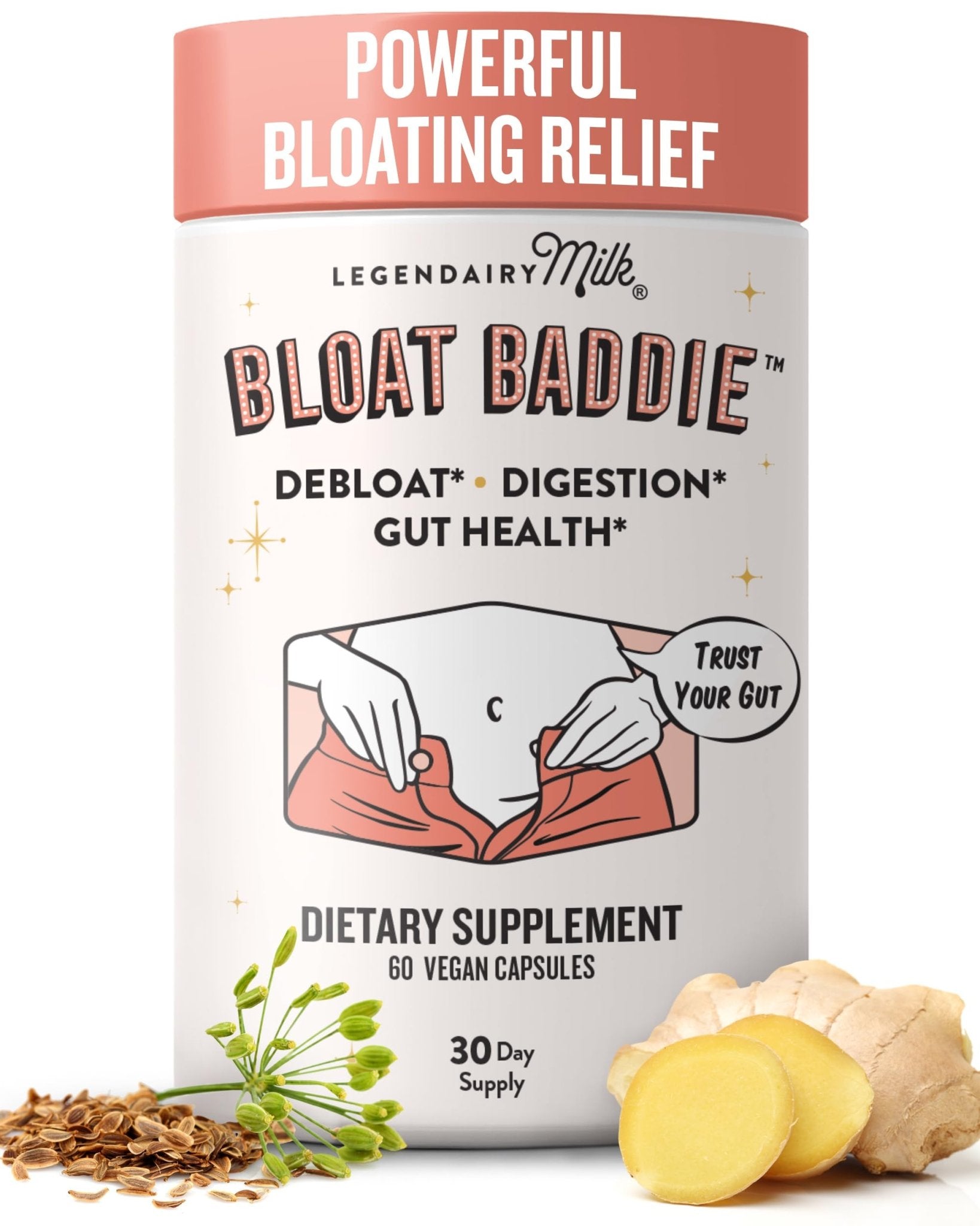 Legendairy Milk Digestive Enzymes for Women, Probiotics for Digestive Health, Gut Health Supplements, Bloating Relief for Women, Debloat Gas Relief w/Ginger & Fennel Bloat Baddie 60 Capsules - OzHealthStandard