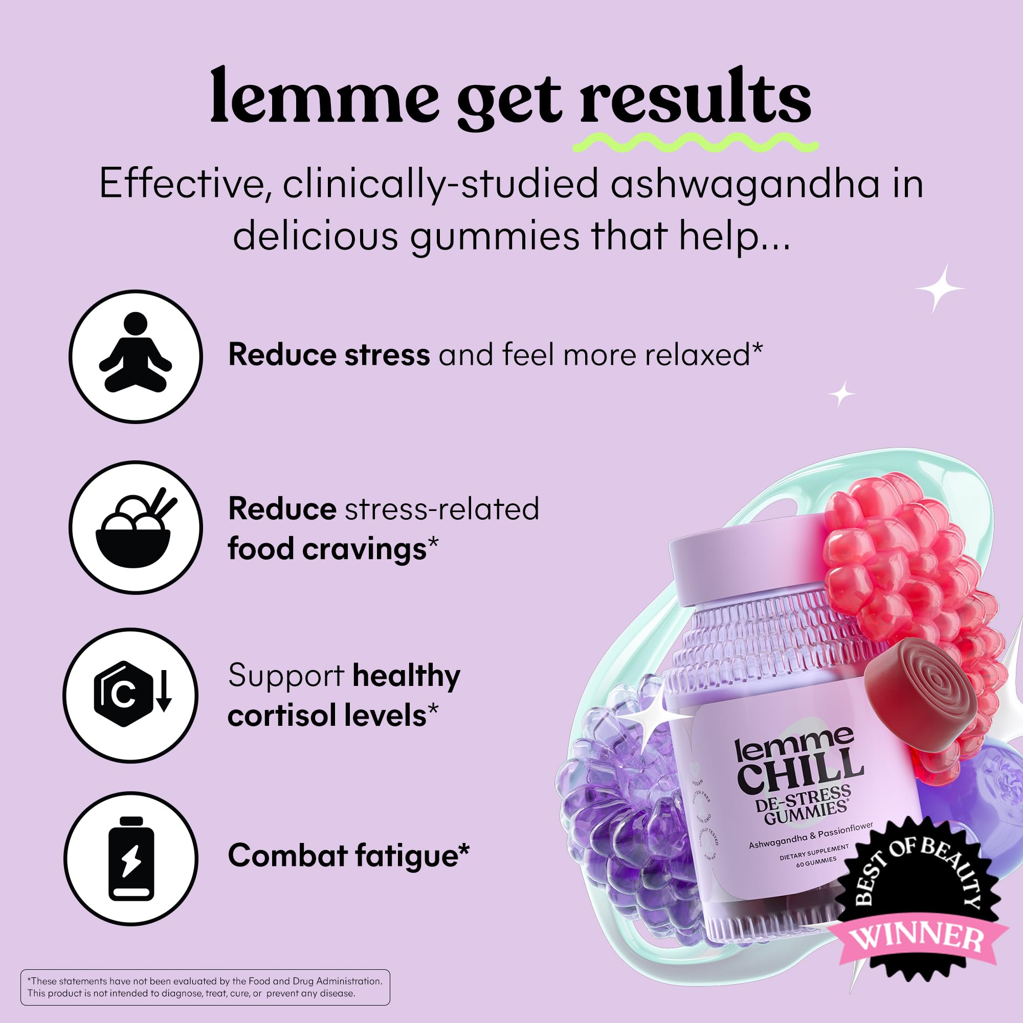 Lemme Chill Stress Relief Gummies with 300mg KSM-66 Ashwagandha, Lemon Balm, Passionflower & Goji to Support Relaxation, Healthy Cortisol & Sleep - Gluten-Free, Non-GMO, Mixed Berry (60 Count) - OzHealthStandard