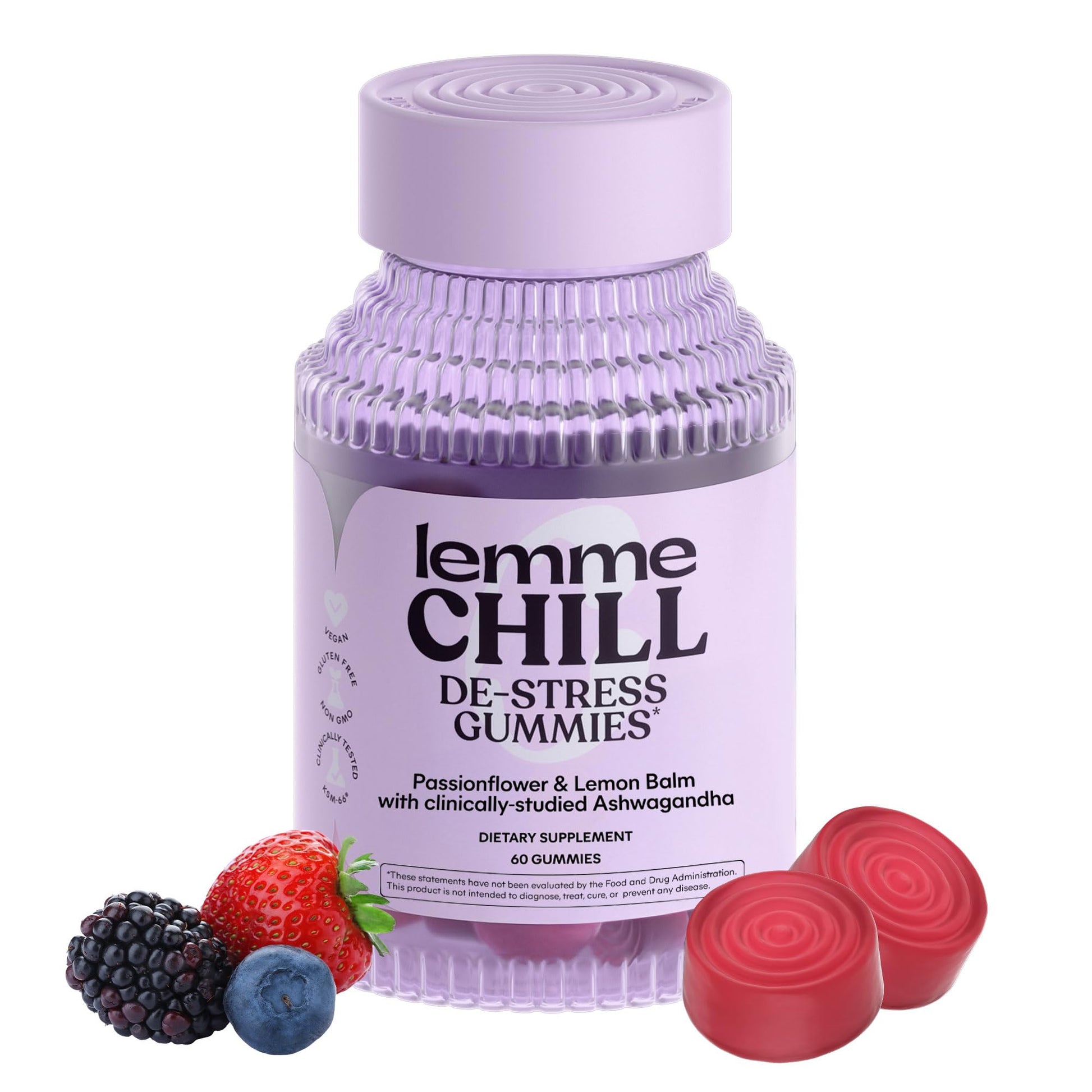 Lemme Chill Stress Relief Gummies with 300mg KSM-66 Ashwagandha, Lemon Balm, Passionflower & Goji to Support Relaxation, Healthy Cortisol & Sleep - Gluten-Free, Non-GMO, Mixed Berry (60 Count) - OzHealthStandard