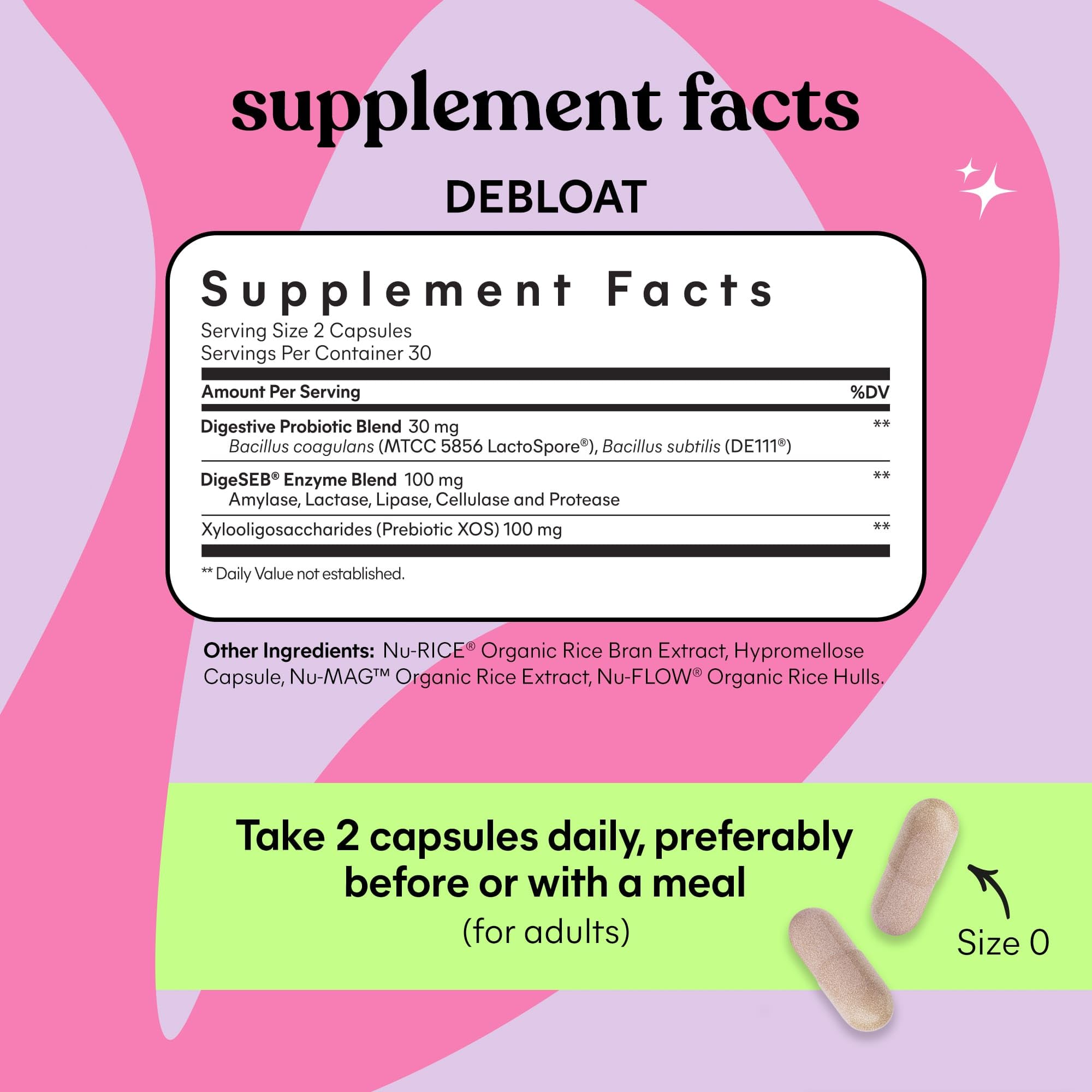 Lemme Debloat 3-in-1 Prebiotic, Probiotic & Digestive Enzyme Capsules for Bloating & Gas Relief - 2 Clinically Studied Probiotics w/5 Digestive Enzymes to Improve Digestion, Women & Men, (60 Count) - OzHealthStandard