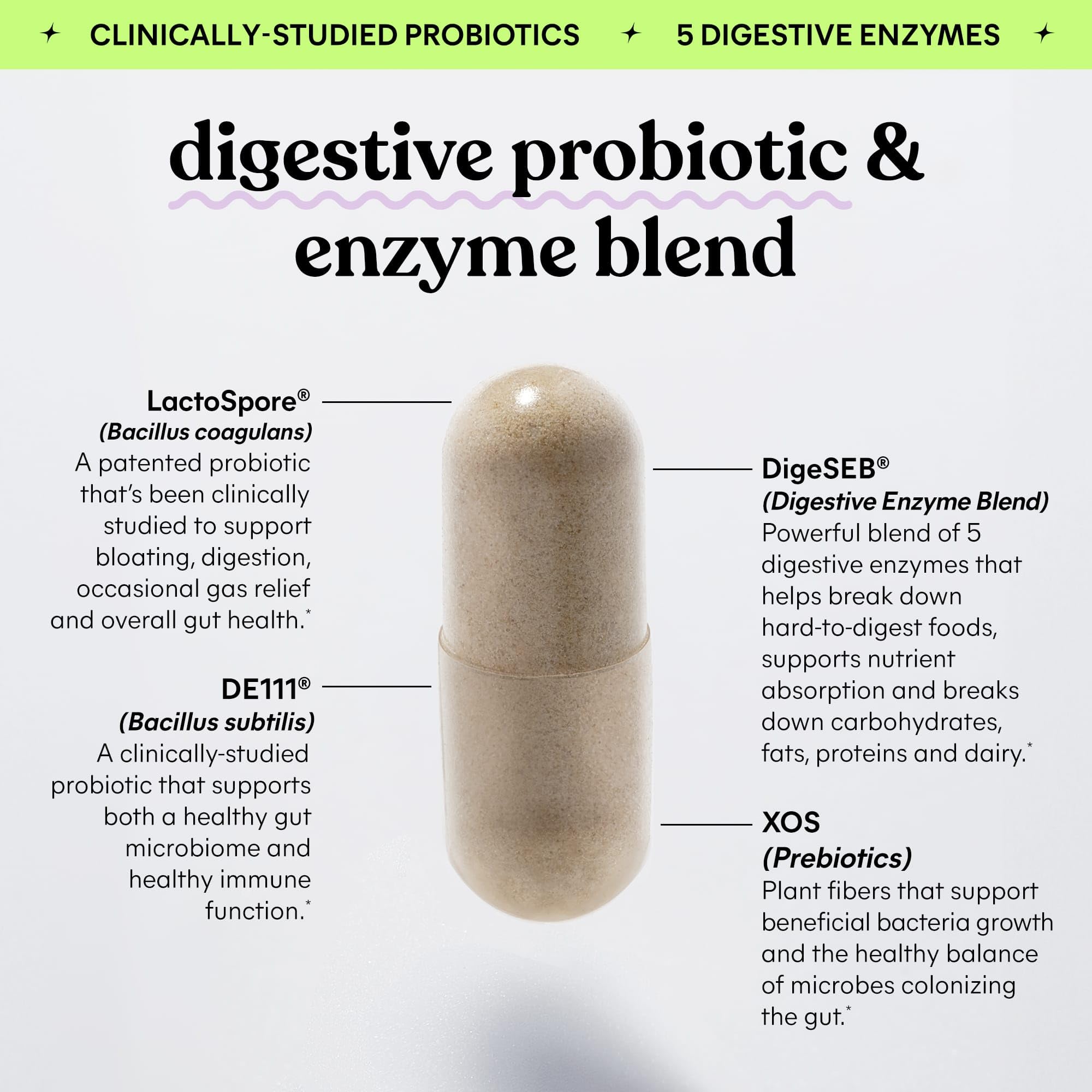 Lemme Debloat 3-in-1 Prebiotic, Probiotic & Digestive Enzyme Capsules for Bloating & Gas Relief - 2 Clinically Studied Probiotics w/5 Digestive Enzymes to Improve Digestion, Women & Men, (60 Count) - OzHealthStandard