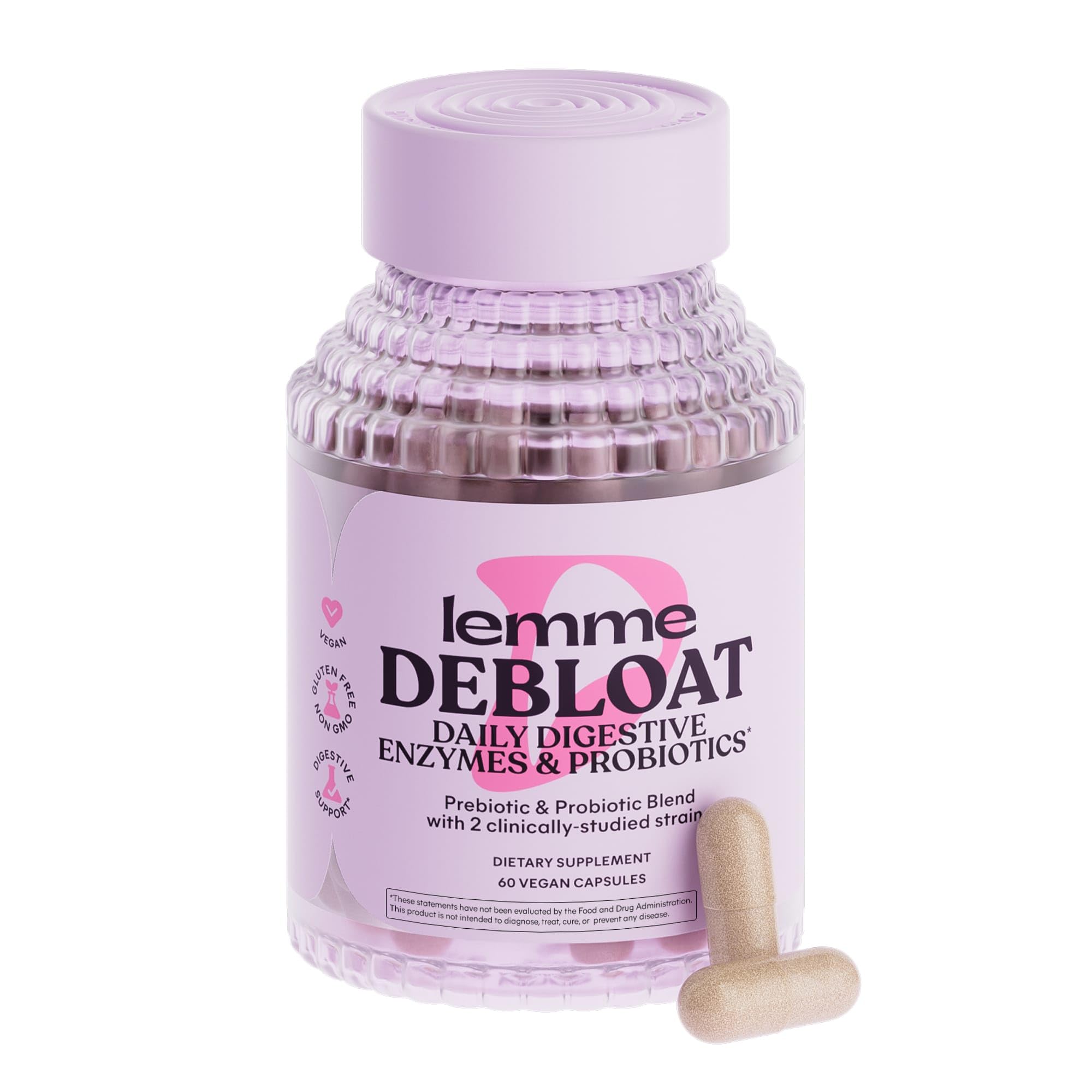Lemme Debloat 3-in-1 Prebiotic, Probiotic & Digestive Enzyme Capsules for Bloating & Gas Relief - 2 Clinically Studied Probiotics w/5 Digestive Enzymes to Improve Digestion, Women & Men, (60 Count) - OzHealthStandard