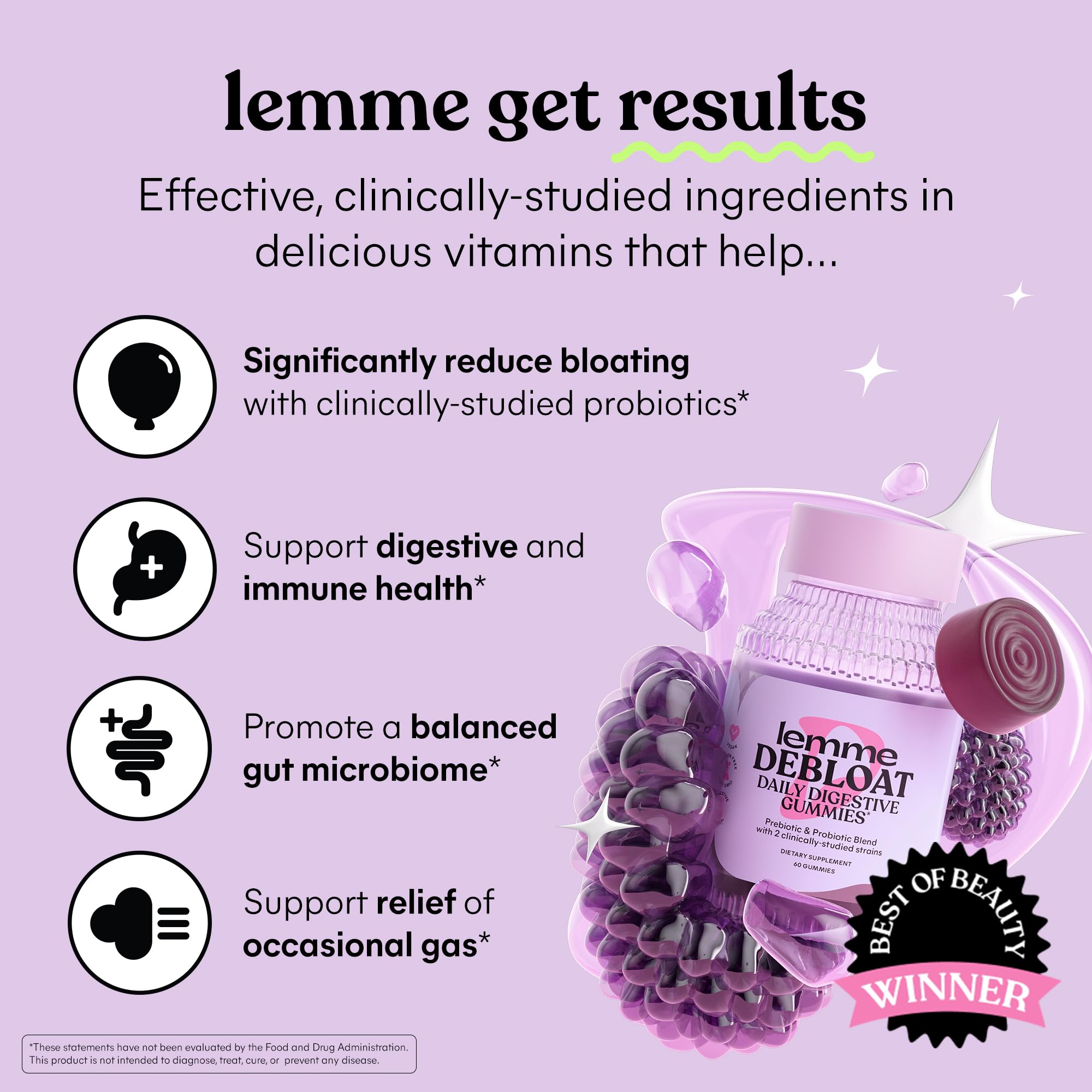 Lemme Debloat - Digestive & Gut Health Gummies with 2 Clinically Studied Probiotics & Prebiotic, Vegetarian, Gluten Free, Non GMO, BlackBerry Flavor (60 Count) - OzHealthStandard