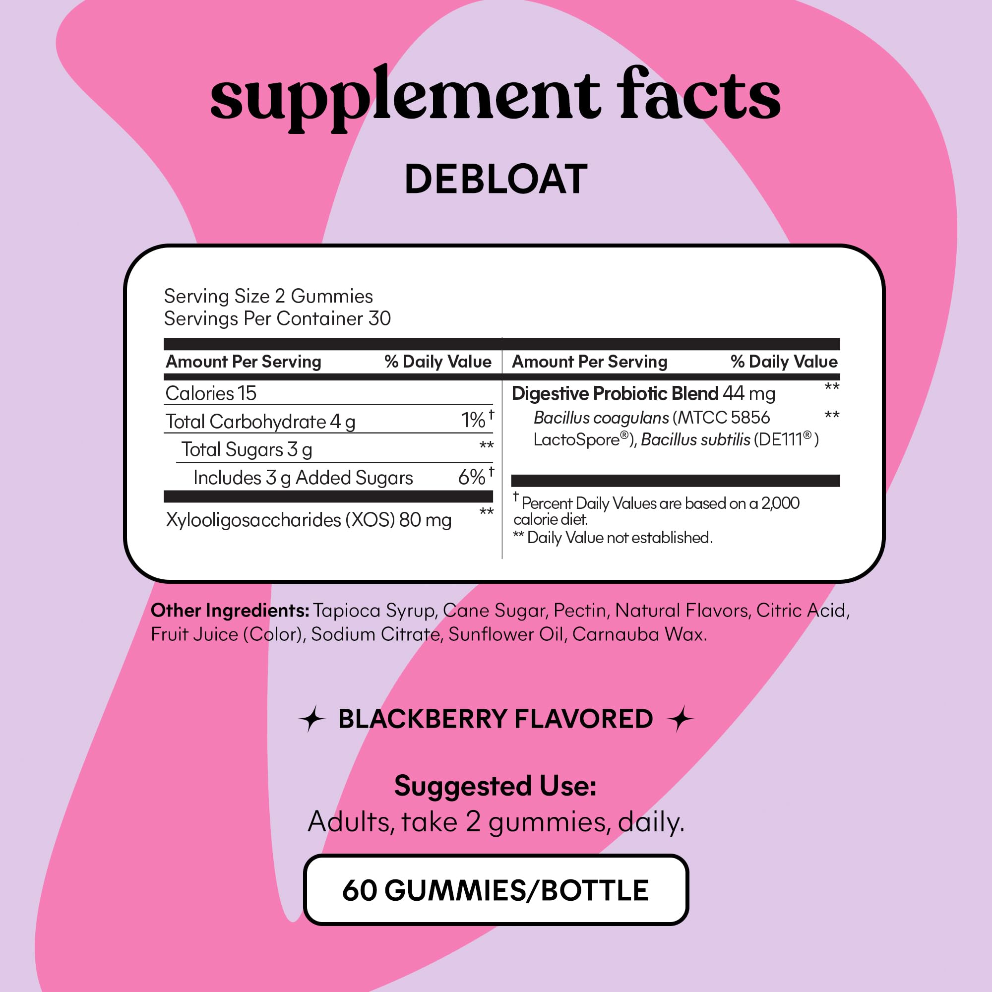Lemme Debloat - Digestive & Gut Health Gummies with 2 Clinically Studied Probiotics & Prebiotic, Vegetarian, Gluten Free, Non GMO, BlackBerry Flavor (60 Count) - OzHealthStandard
