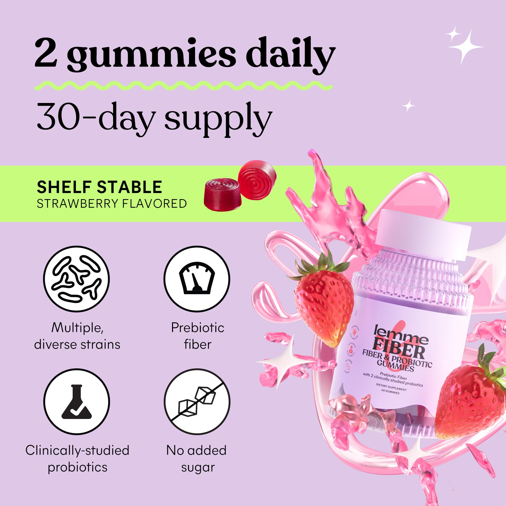 Lemme Fiber & Probiotic Gummies for Adults, Promotes Regularity & Digestive Health, No Sugar Added Strawberry Flavor, 4g Prebiotic Fiber & Clinically - OzHealthStandard