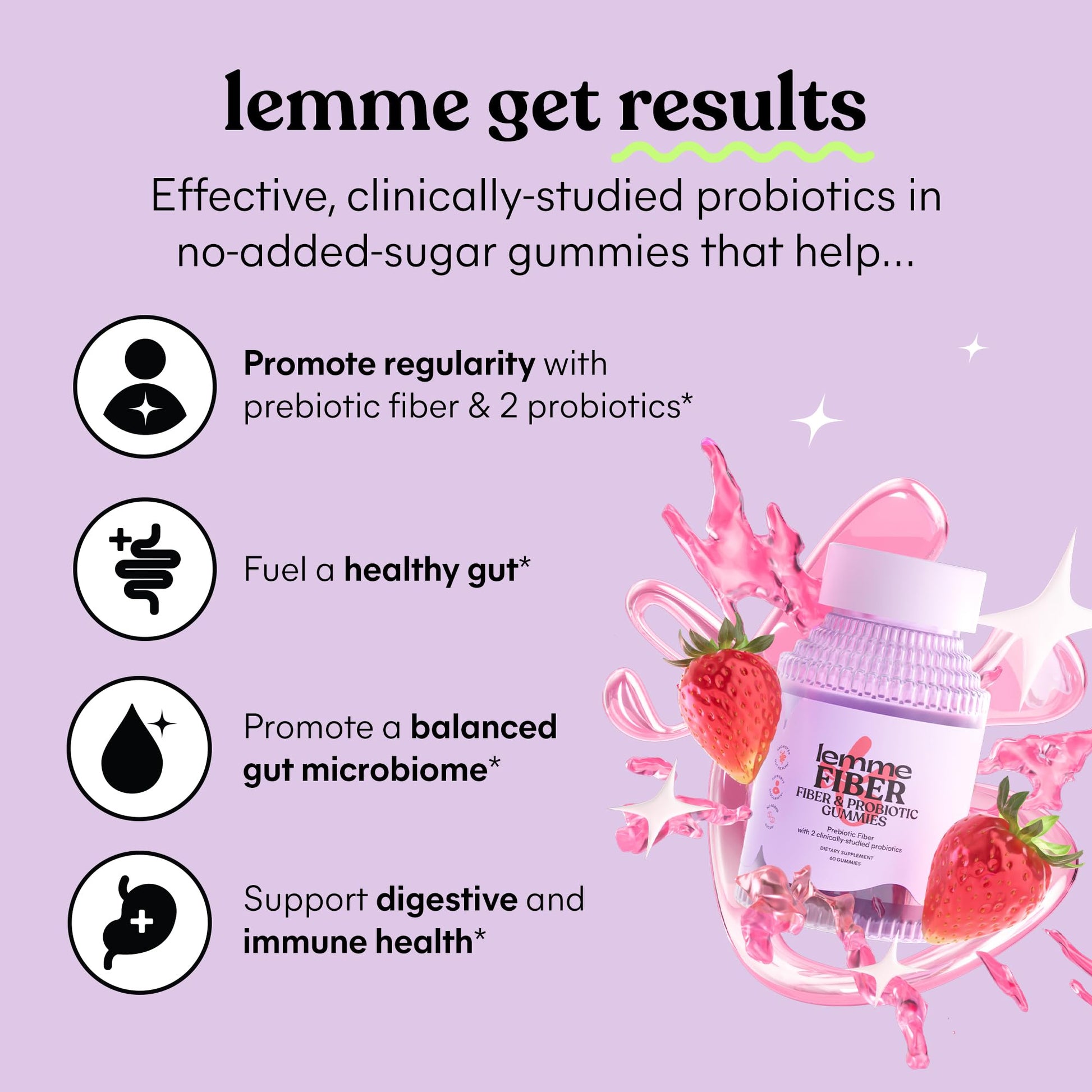 Lemme Fiber & Probiotic Gummies for Adults, Promotes Regularity & Digestive Health, No Sugar Added Strawberry Flavor, 4g Prebiotic Fiber & Clinically - OzHealthStandard