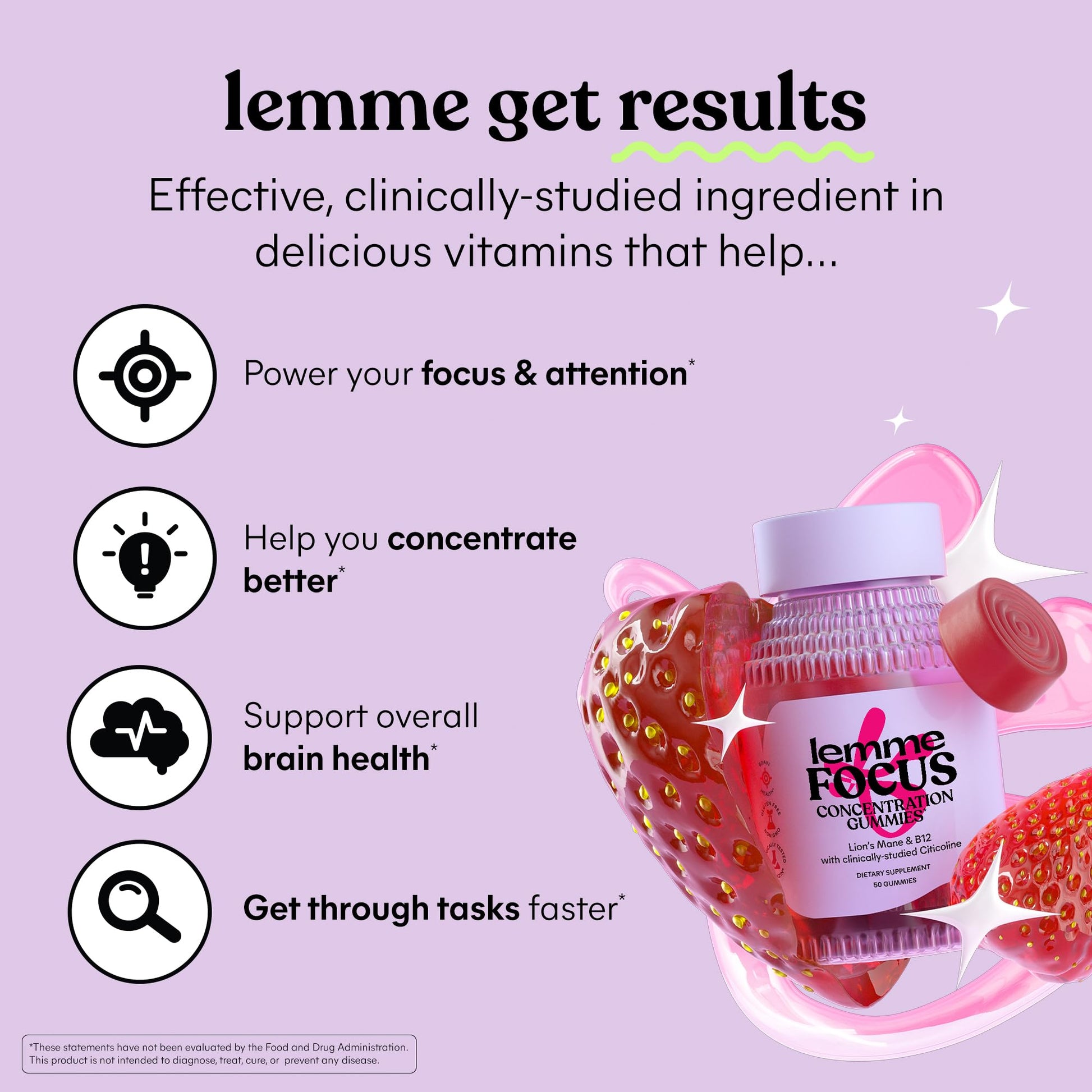Lemme Focus Concentration & Brain Health Gummies with Cognizin Citicoline, Lion's Mane Mushroom, Vitamin B12 to Support Focus + Concentration - OzHealthStandard