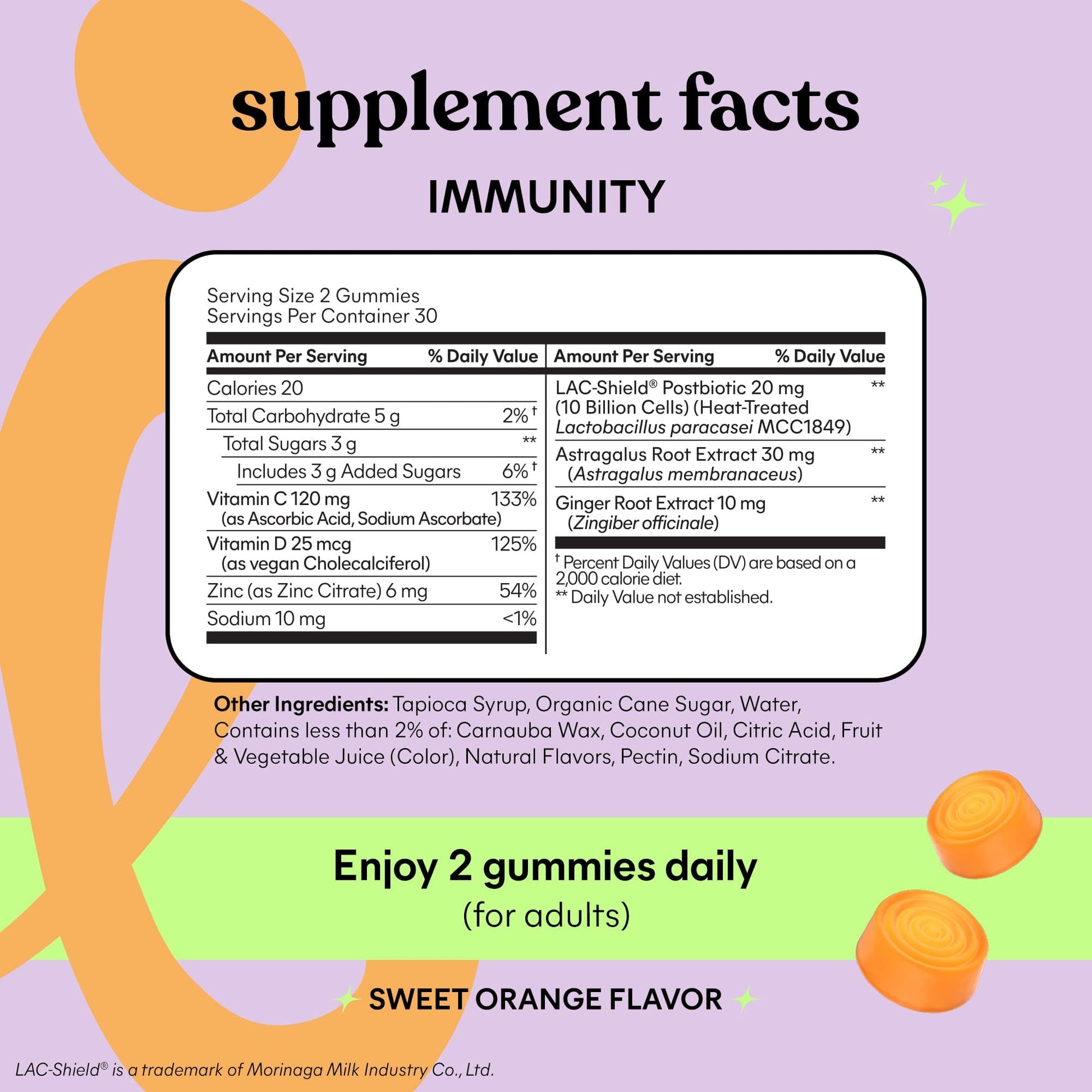 Lemme Immunity Postbiotic Gummies with Vitamin C, Vitamin D (2000 IU), Zinc, 10 Billion Postbiotic Cells, Astragalus for Immune Support - Vegetarian, Gluten Free, Sweet Orange (60 Count) - OzHealthStandard
