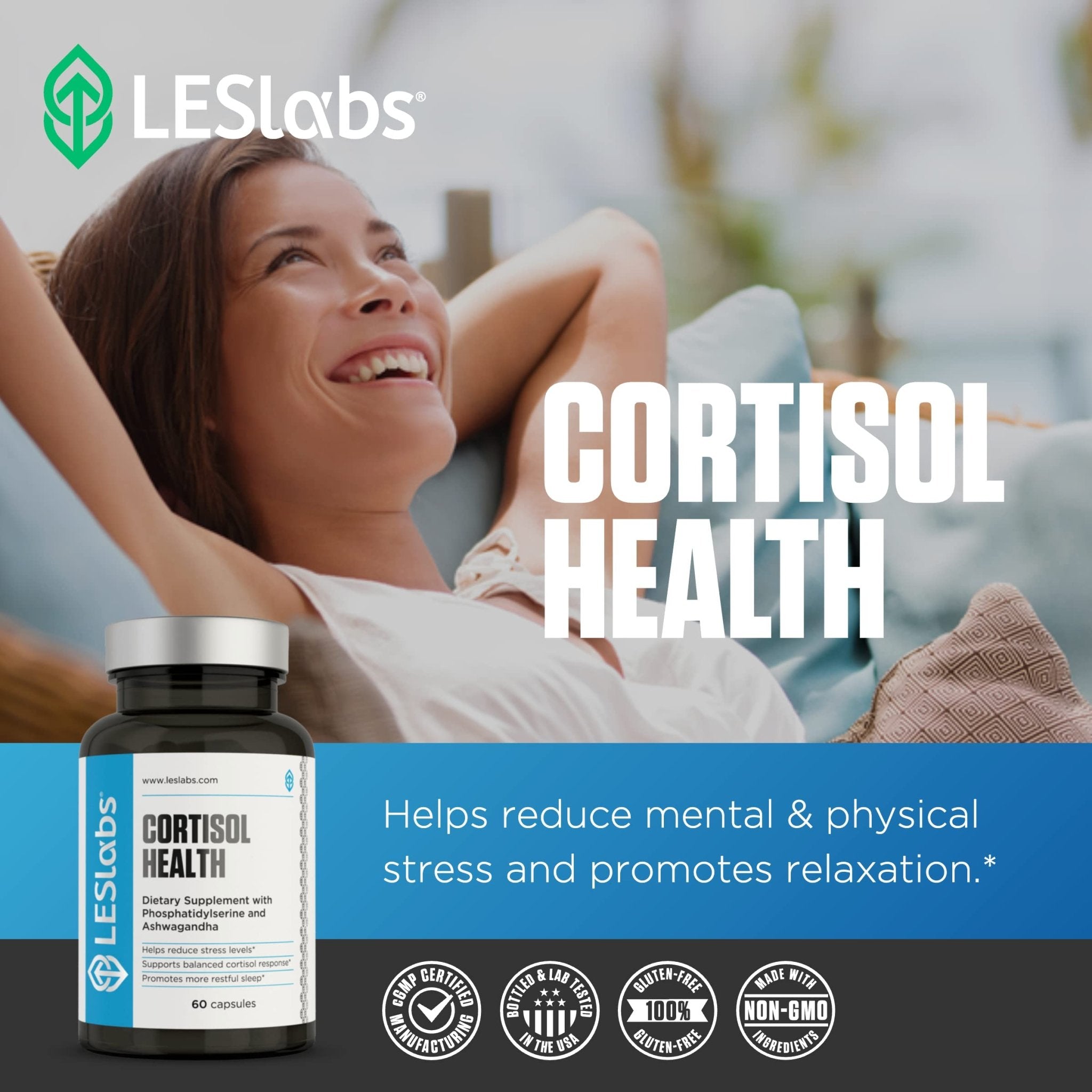 LES Labs Cortisol Health – Stress Relief, Balanced Cortisol Response, Relaxation & Deep Sleep – Phosphatidylserine, Magnesium, Magnolia Bark, Rhodiola Rosea & Ashwagandha – Non-GMO – 60 Capsules - OzHealthStandard