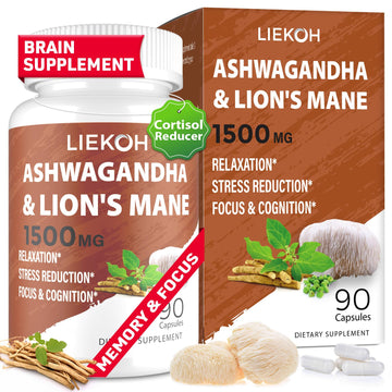 Liekoh Ashwagandha & Lions Mane Supplement Capsules, Brain Supplements for Memory and Focus, Ashwagandha Supplement with Rhodiola & Black Peppe, Cortisol Supplements for Women & Men,90 Caps - OzHealthStandard