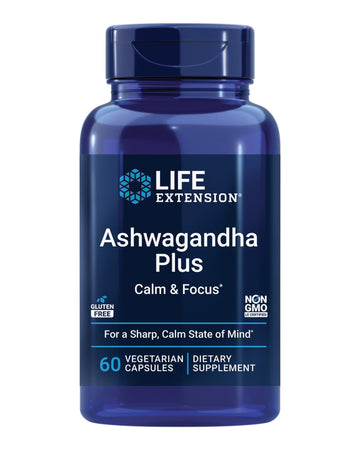 Life Extension Ashwagandha Plus Calm & Focus, ashwagandha Extract, Spearmint Extract, Focus, Attention, Relaxation, Advanced Formula, 60 Vegetarian Capsules - OzHealthStandard