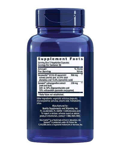 Life Extension Ashwagandha Plus Calm & Focus, ashwagandha Extract, Spearmint Extract, Focus, Attention, Relaxation, Advanced Formula, 60 Vegetarian Capsules - OzHealthStandard