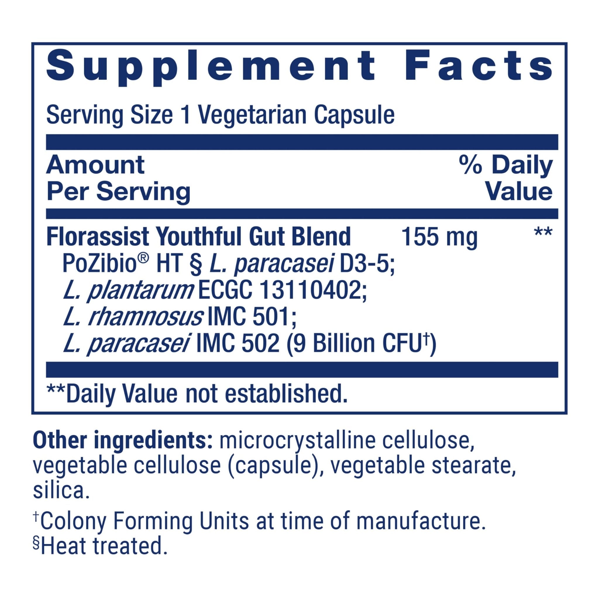 Life Extension FLORASSIST® Probiotic Youthful Gut, Healthy Aging Supplement, postbiotic and probiotic Blend, Heart and Gut Health, Non-GMO, 1-Daily, Gluten-Free, Vegetarian, 30 Capsules - OzHealthStandard
