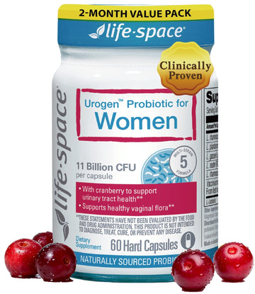Life-Space Urogen Probiotics for Women, Probiotics+Cranberry, 2 Month Serving, Women's Probiotic for PH Balance, Urinary Tract, Digestive & Immune Health, Lactobacillus reuteri, Non-GMO, 60 Ct - OzHealthStandard