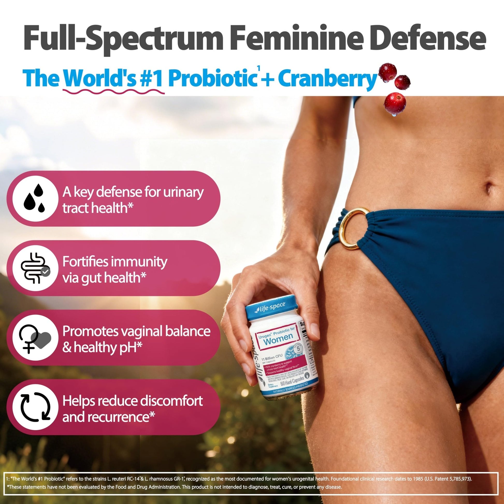 Life-Space Urogen Probiotics for Women, Probiotics+Cranberry, 2 Month Serving, Women's Probiotic for PH Balance, Urinary Tract, Digestive & Immune Health, Lactobacillus reuteri, Non-GMO, 60 Ct - OzHealthStandard