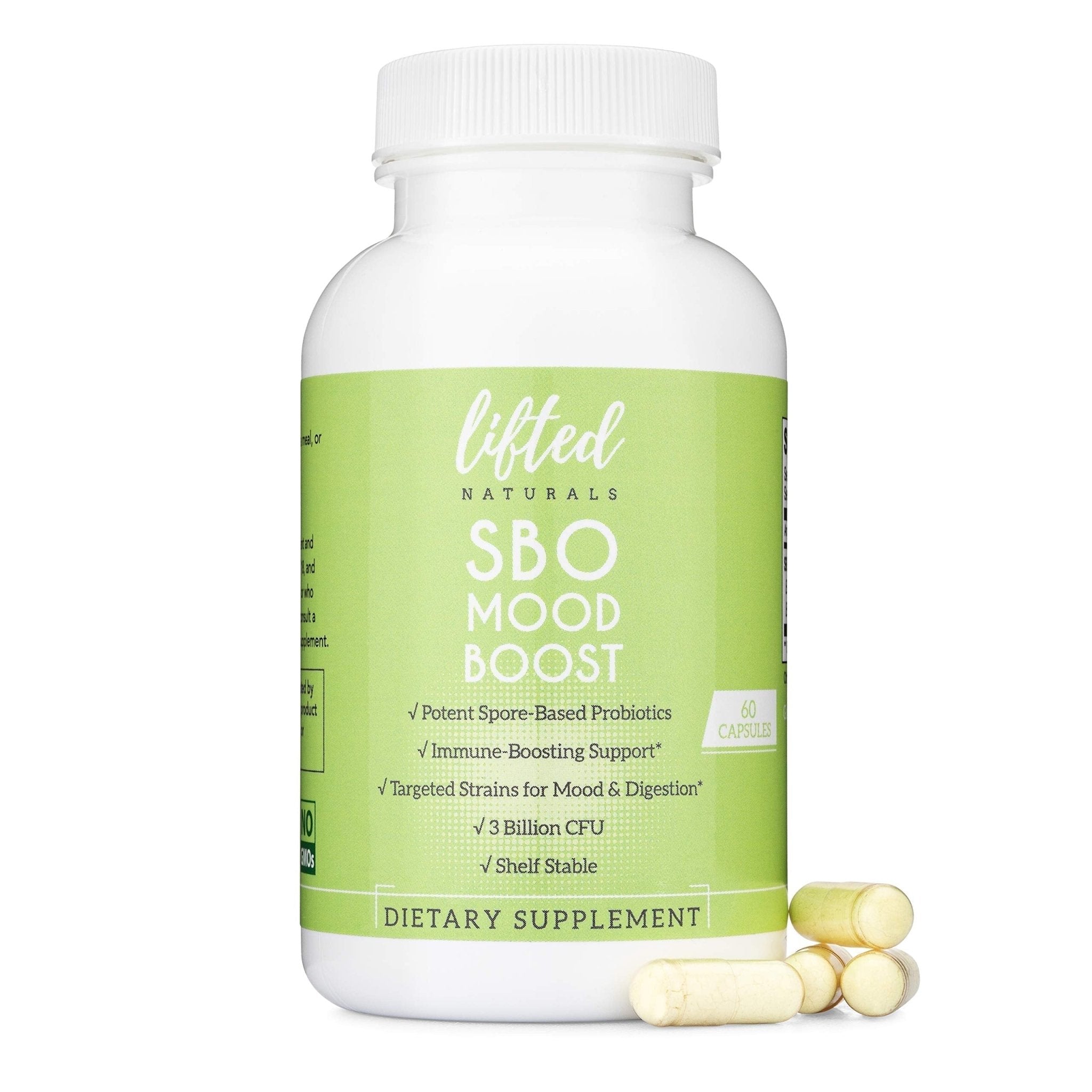 Lifted Naturals Spore Based Probiotic Probiotics - SBO Mood Boost - Spore/Soil-Based - Digestion & Natural Mood Support - Histamine-Free - 60 Day Supply, Non-GMO, Dairy-Free, Gluten-Free, Vegan - OzHealthStandard