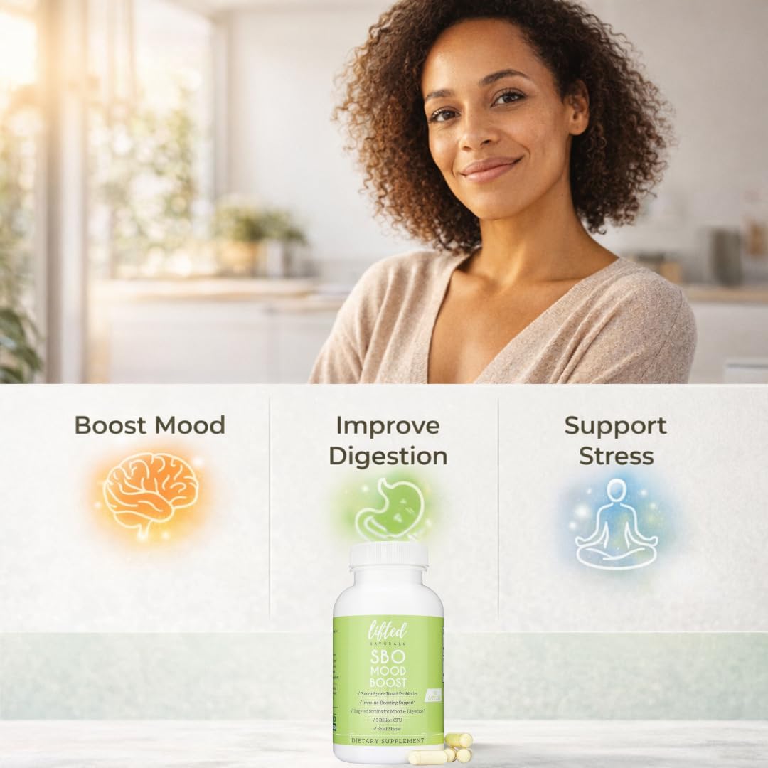 Lifted Naturals Spore Based Probiotic Probiotics - SBO Mood Boost - Spore/Soil-Based - Digestion & Natural Mood Support - Histamine-Free - 60 Day Supply, Non-GMO, Dairy-Free, Gluten-Free, Vegan - OzHealthStandard