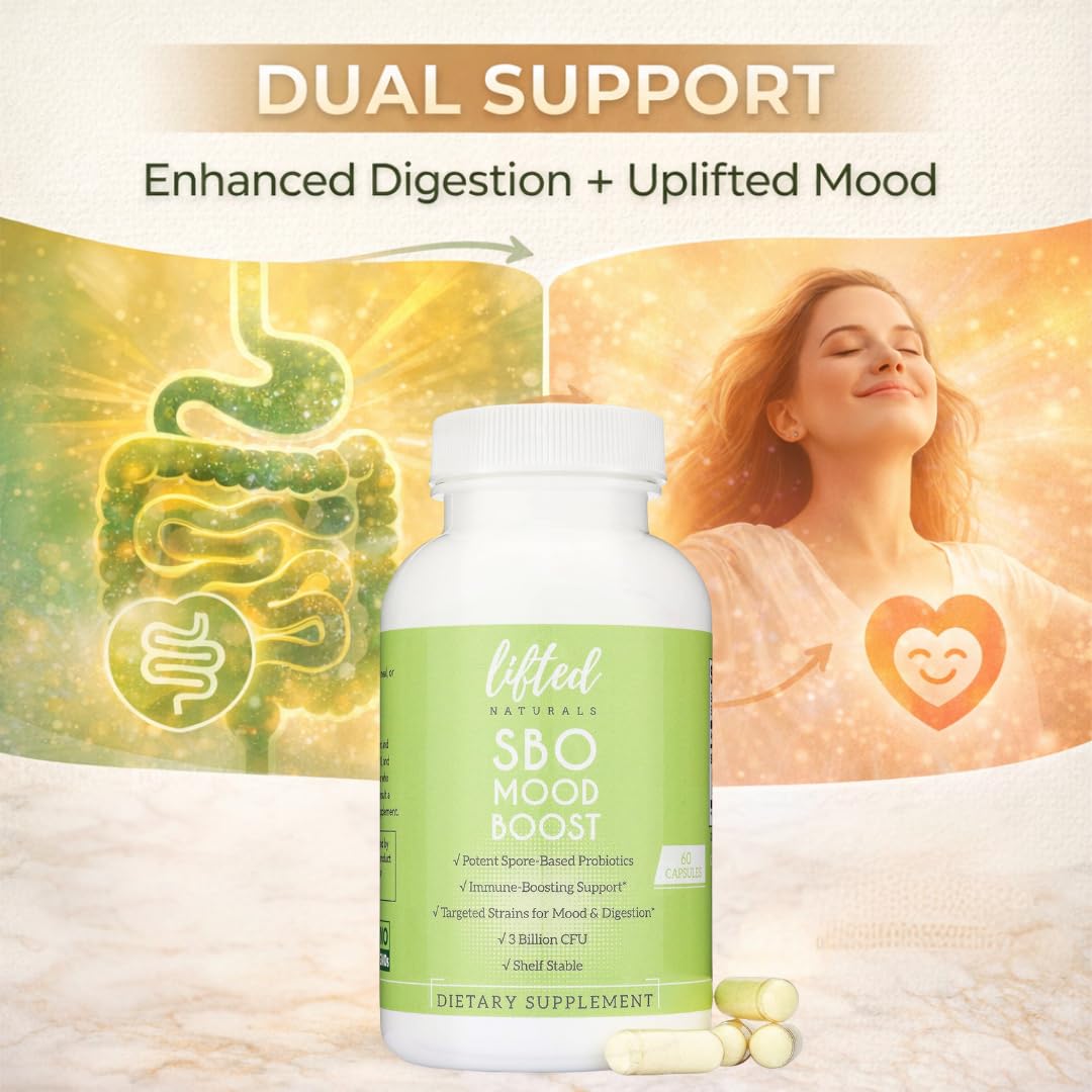 Lifted Naturals Spore Based Probiotic Probiotics - SBO Mood Boost - Spore/Soil-Based - Digestion & Natural Mood Support - Histamine-Free - 60 Day Supply, Non-GMO, Dairy-Free, Gluten-Free, Vegan - OzHealthStandard