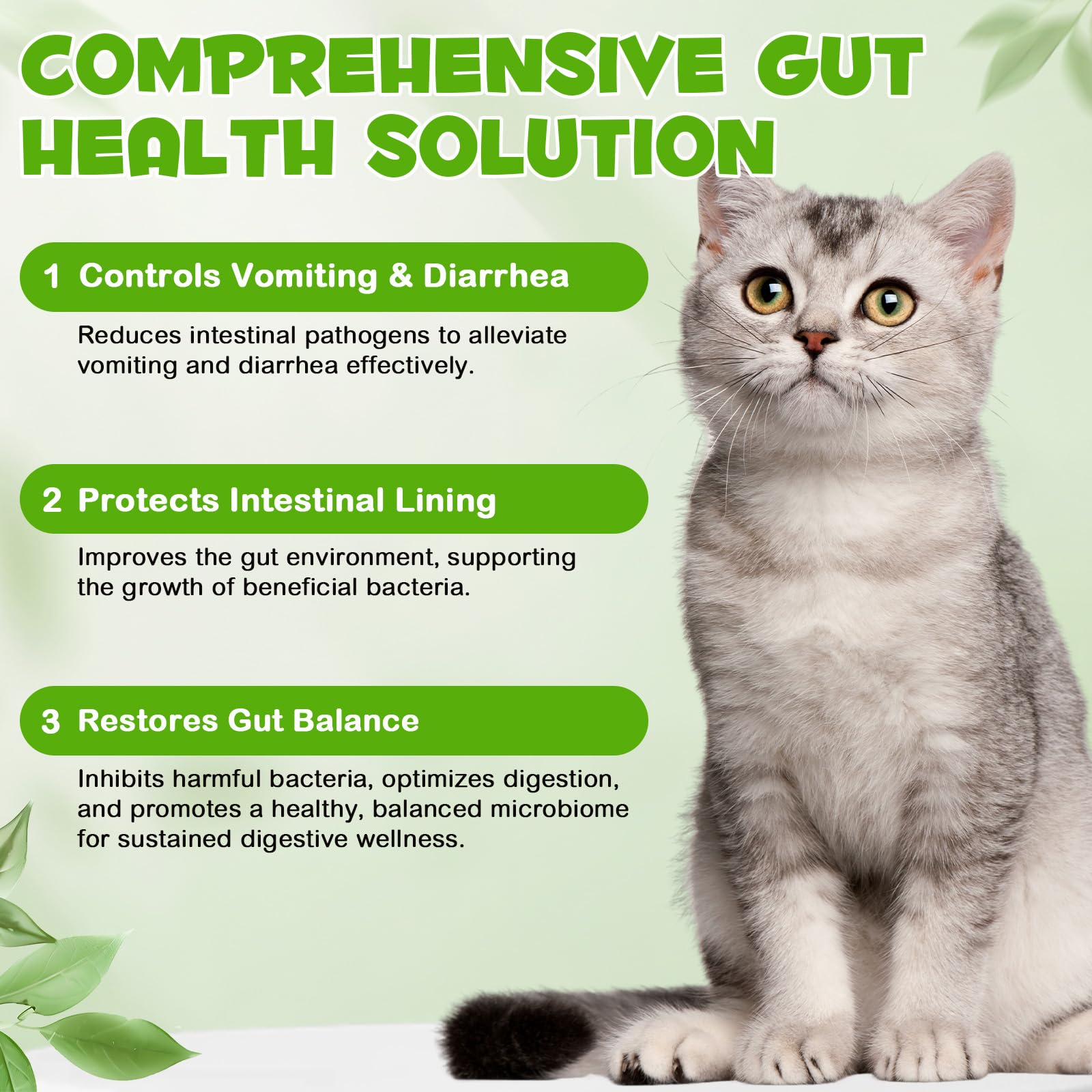 Liquid Cat Probiotic, Natural 3 in 1 Probiotic for Cats, Cat Digestive Support,Gut Health Support,Help with Diarrhea,Gas and Bloating, Cat Herbal Supplements- 60ml - OzHealthStandard