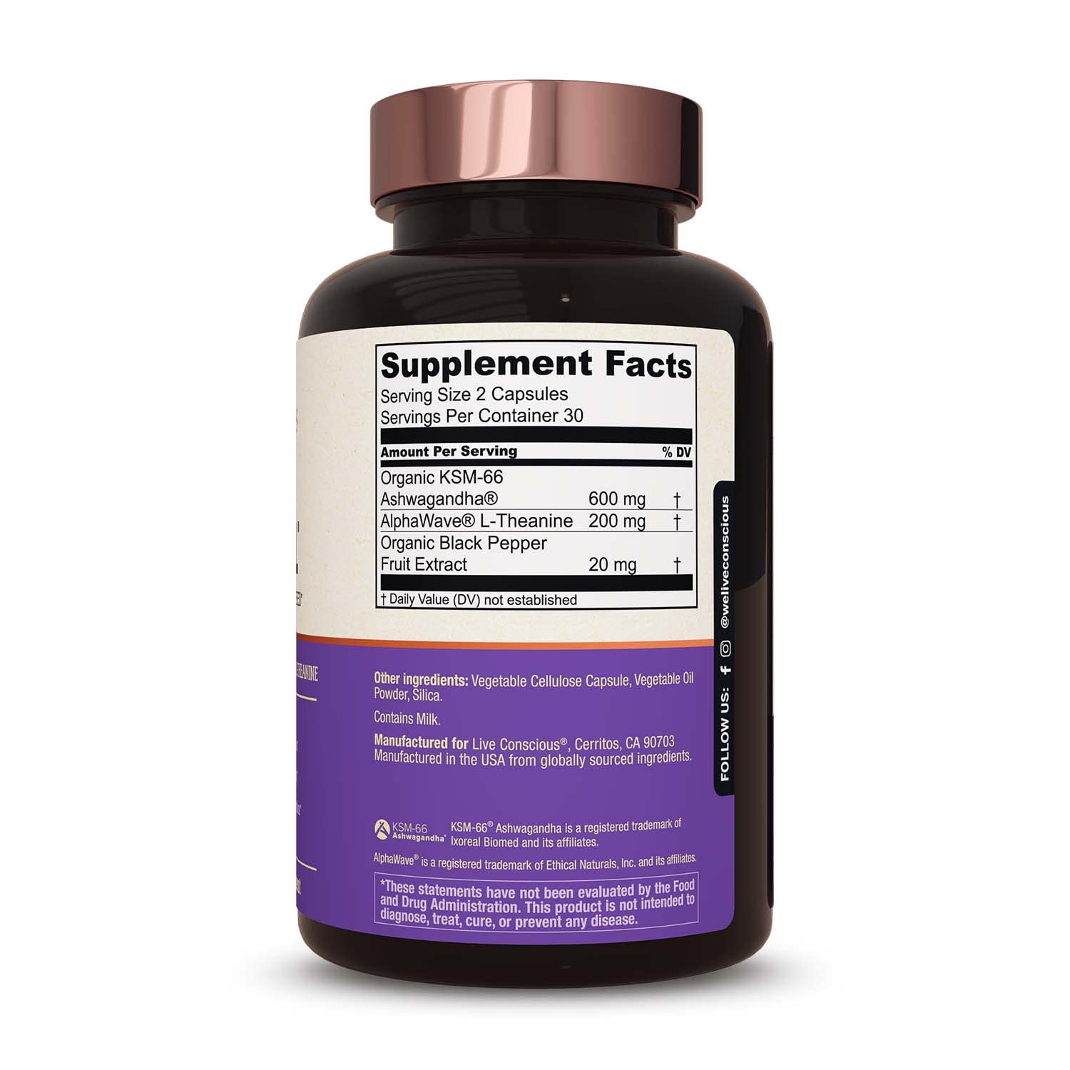 Live Conscious KSM-66 Ashwagandha Supplement w/L Theanine & AlphaWave - ZenWell Everyday Stress Relief, Cognitive, Brain Health - OzHealthStandard