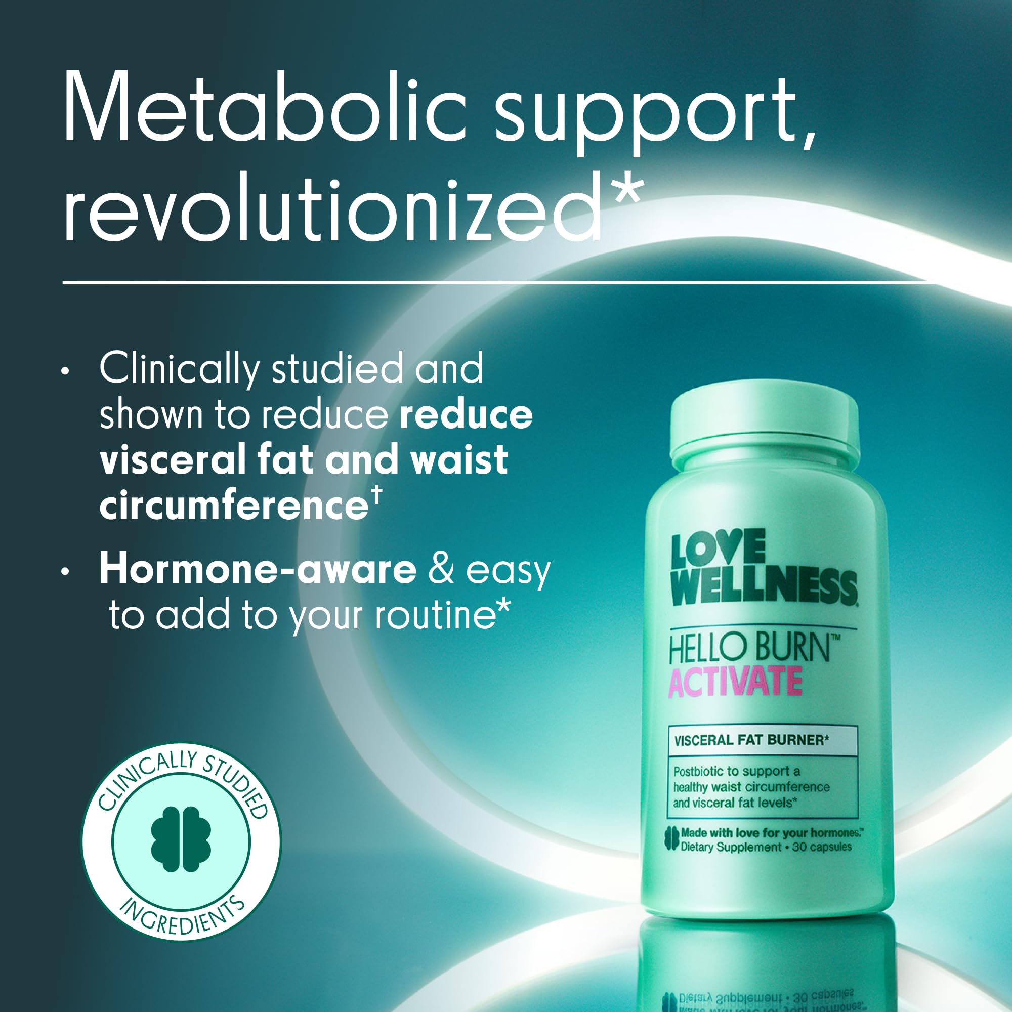 Love Wellness Hello Burn Activate | Support Visceral Fat Burn with HT BPL1 Postbiotic | Supports Healthy Waist Circumference, Longevity and Metabolic Wellness | 30 Count - OzHealthStandard