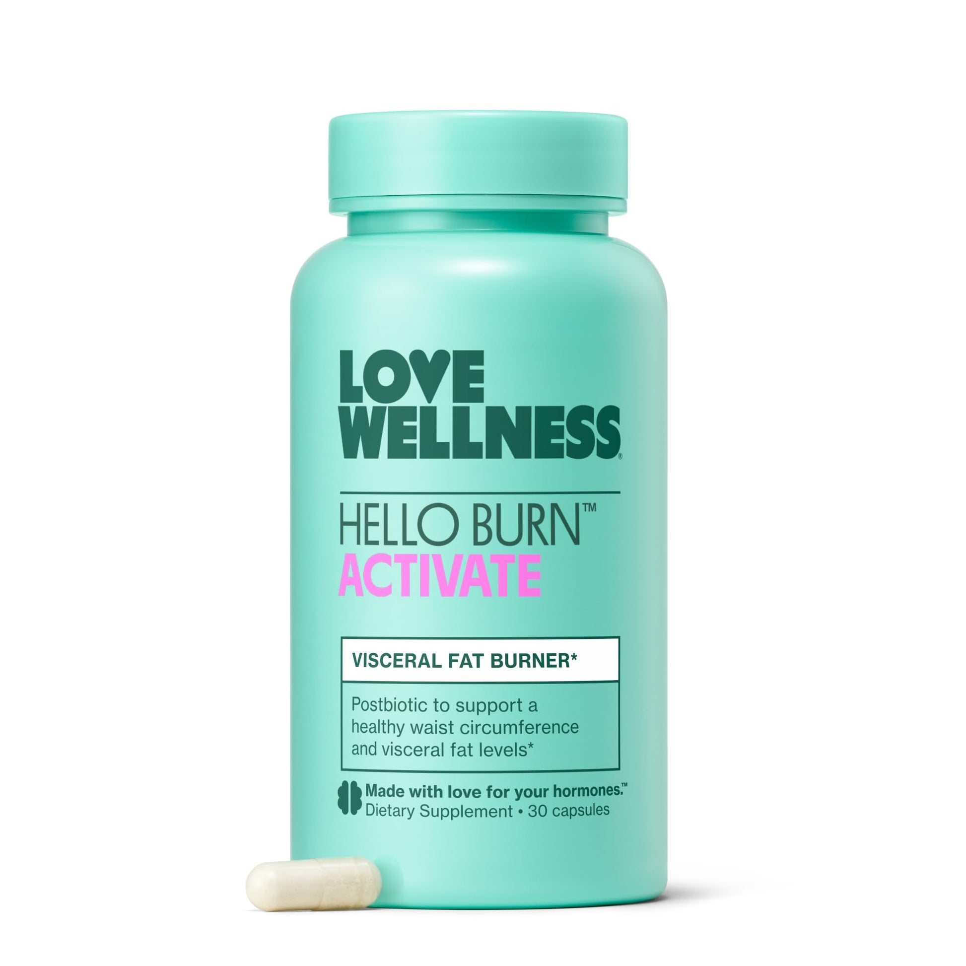 Love Wellness Hello Burn Activate | Support Visceral Fat Burn with HT BPL1 Postbiotic | Supports Healthy Waist Circumference, Longevity and Metabolic Wellness | 30 Count - OzHealthStandard