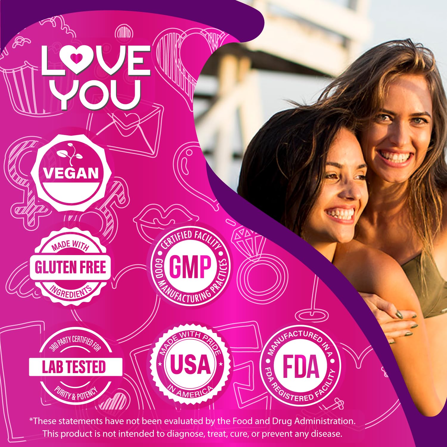 Love You Womens Probiotic, Ph Balance, Ut, Feminine, Vaginal Health Supplement, Digestive, Pre + Pro + Postbiotic, Delayed Release, 60 Billion Live CFU, 8-Strain Probiotic Blend, 30 Veg Caps Servings - OzHealthStandard