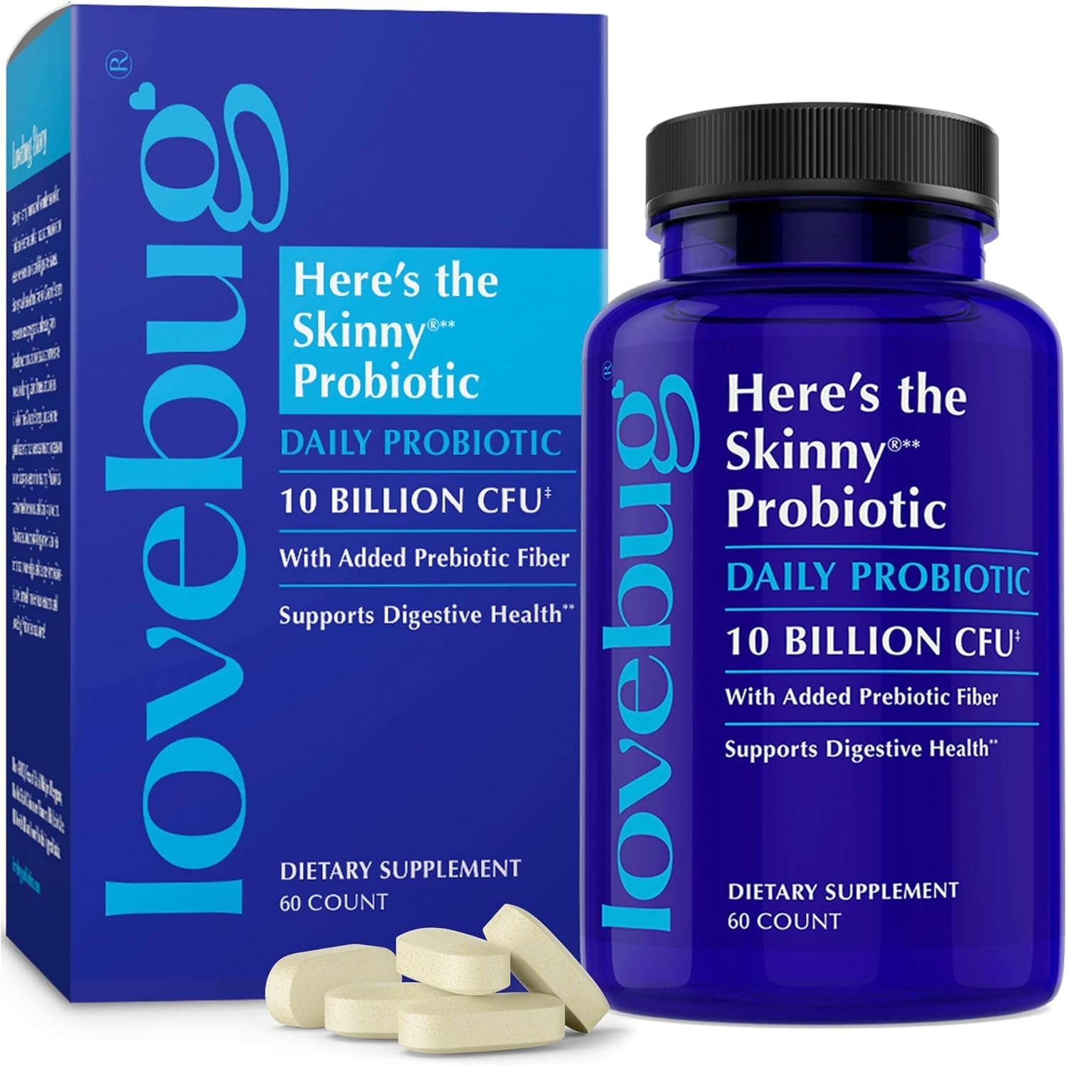 LOVEBUG Skinny Prebiotics and Probiotics for Women Digestive Health & Immune Support - 10 Billion CFU Probiotic Strains Gut Health, Gas, Constipation & Bloating, 60ct - OzHealthStandard