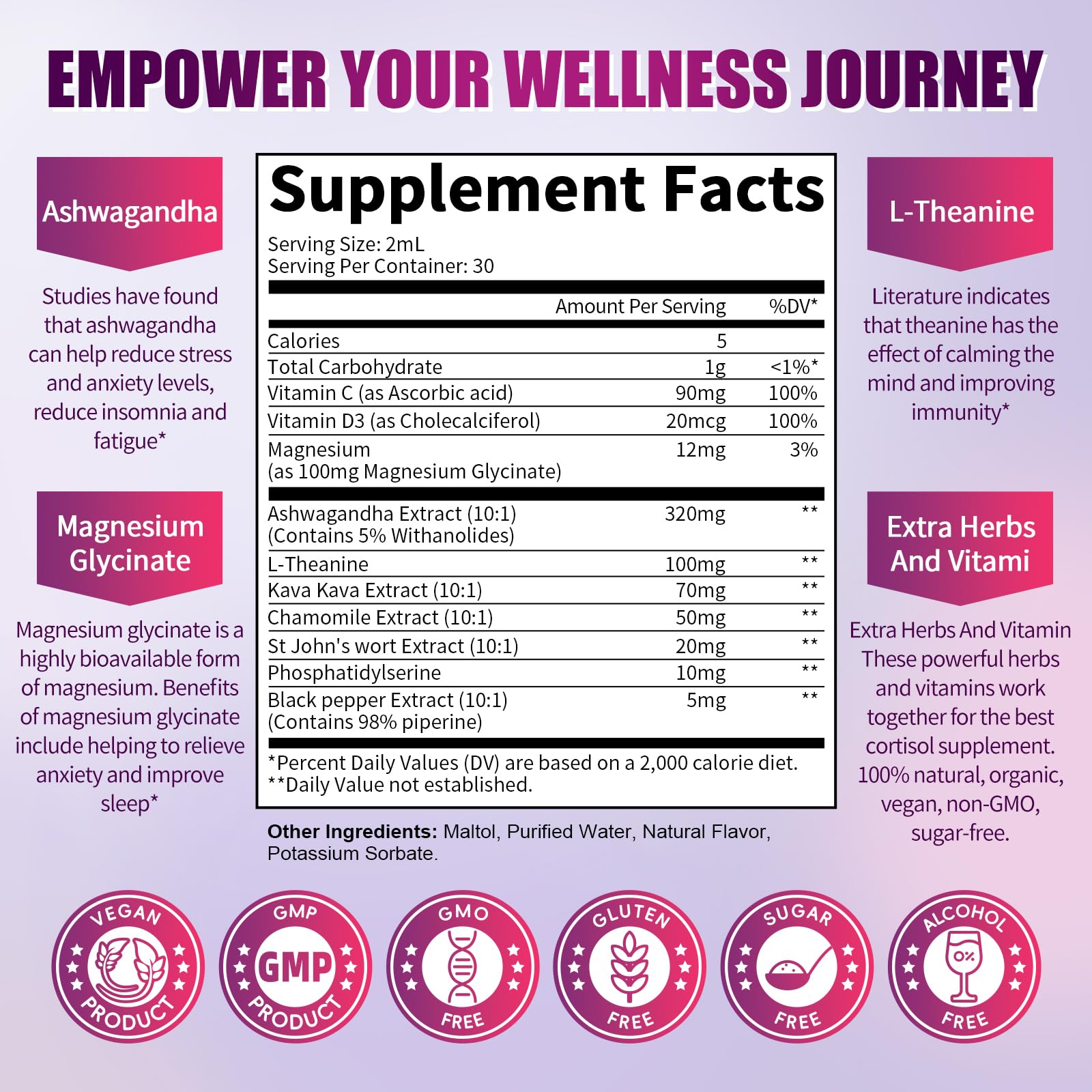 Lukaree Cortisol Supplements for Women, 10 in 1 Cortisol Reducer Detox with Ashwagandha, L-theanine, Kava Kava, Magnesium, Lower Cortisol, Mood, Focus, Sleep Support - 2 FL.OZ, Blueberry Flavor - OzHealthStandard