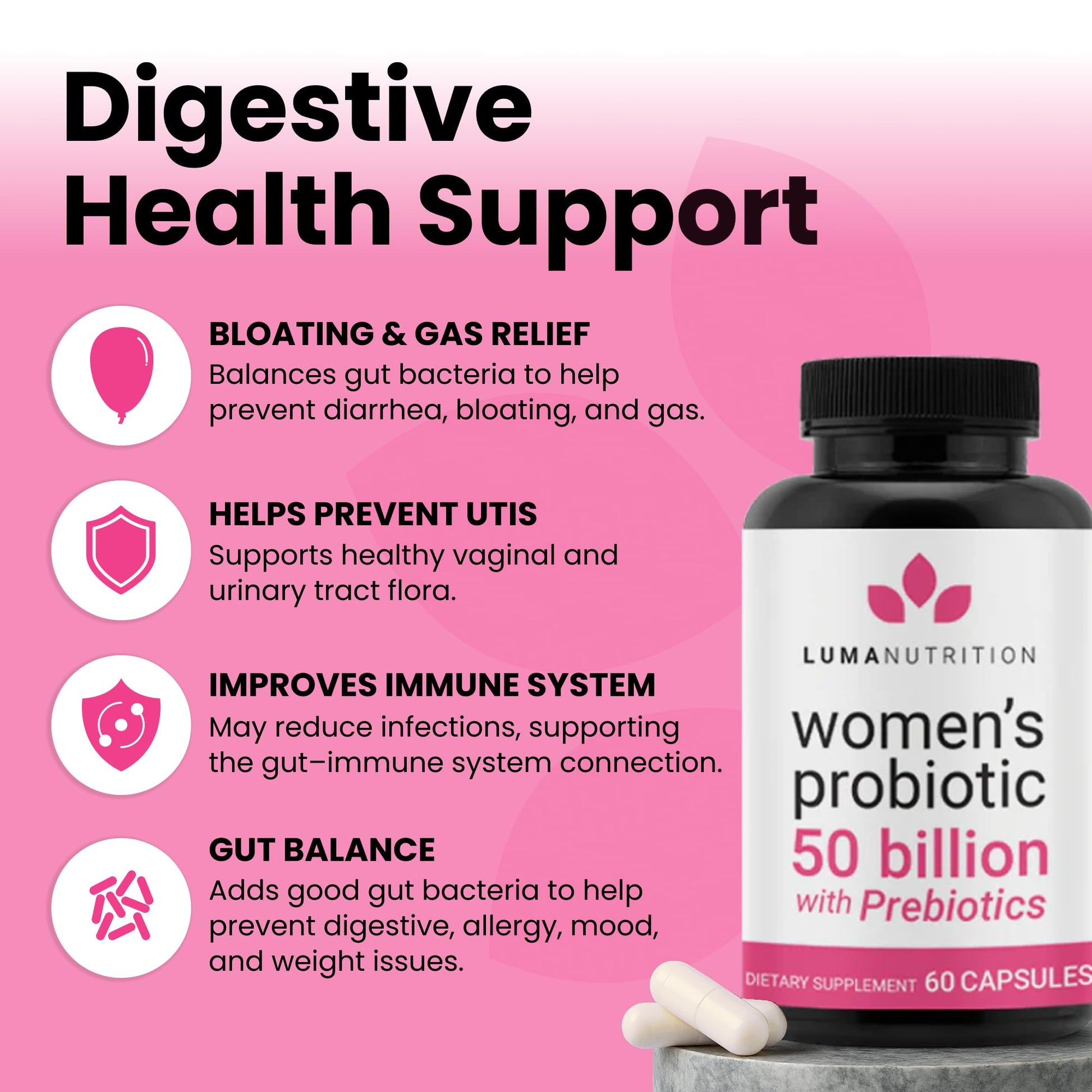 Luma Nutrition Probiotics for Women with Prebiotics - 50 Billion CFU - Formulated for Digestive, Immune & Feminine Support - 60 Capsules - OzHealthStandard