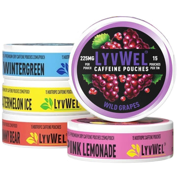LyvWel 225mg Caffeine Energy Pouches | Nootropic Focus & Neuro Support | Tobacco-Free, Nicotine-Free, Quick Energy Solution | 5-Pack: 60 Pouches (5 Pack, Multi-Pack) - OzHealthStandard