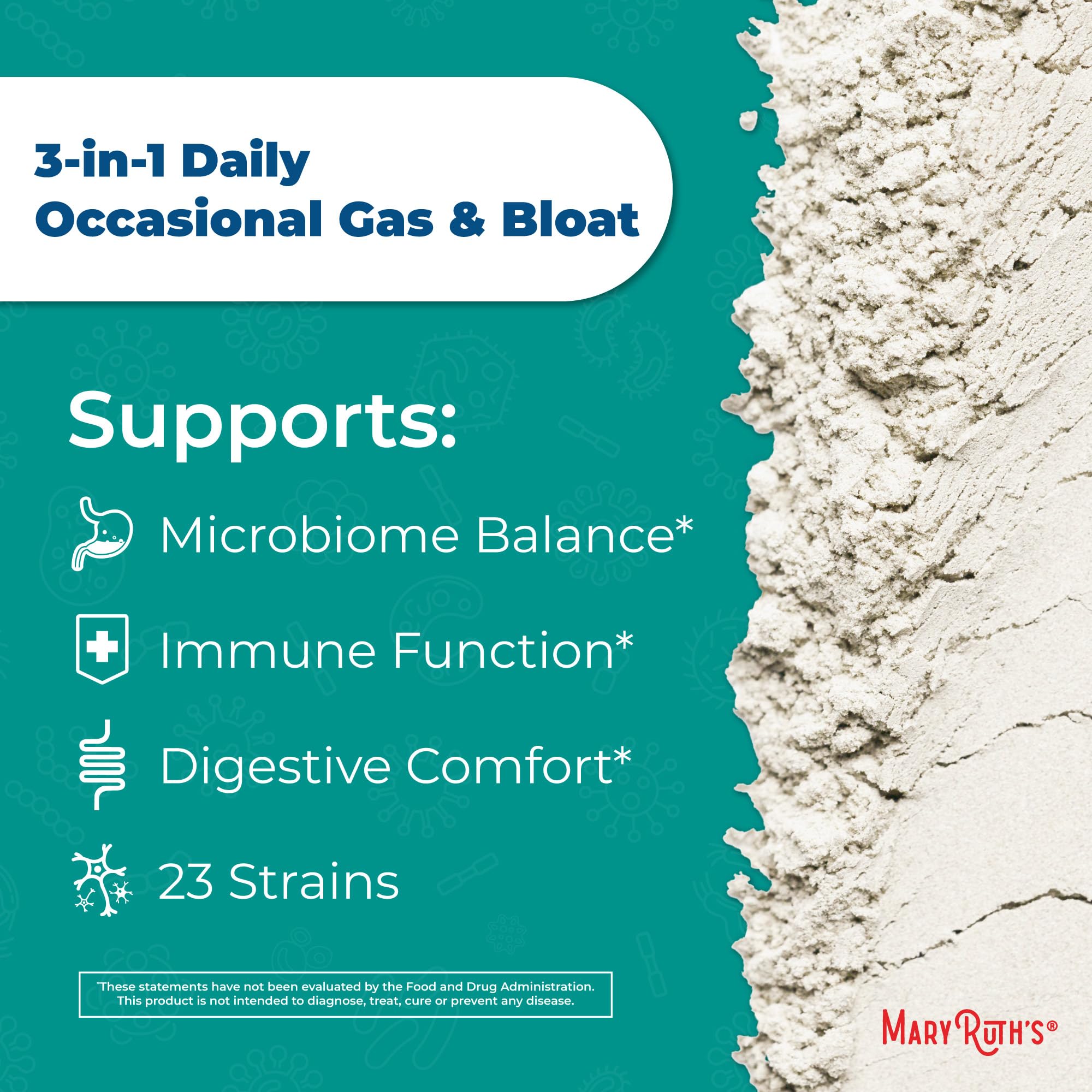 MARYRUTH'S 3-in-1 Gas & Bloat Probiotic Powder | Probiotics for Normal Digestive Function | Probiotics for Women & Men | Prebiotics & Postbiotics | 60 Billion CFU | 23 Unique Strains | 0.5 oz - OzHealthStandard