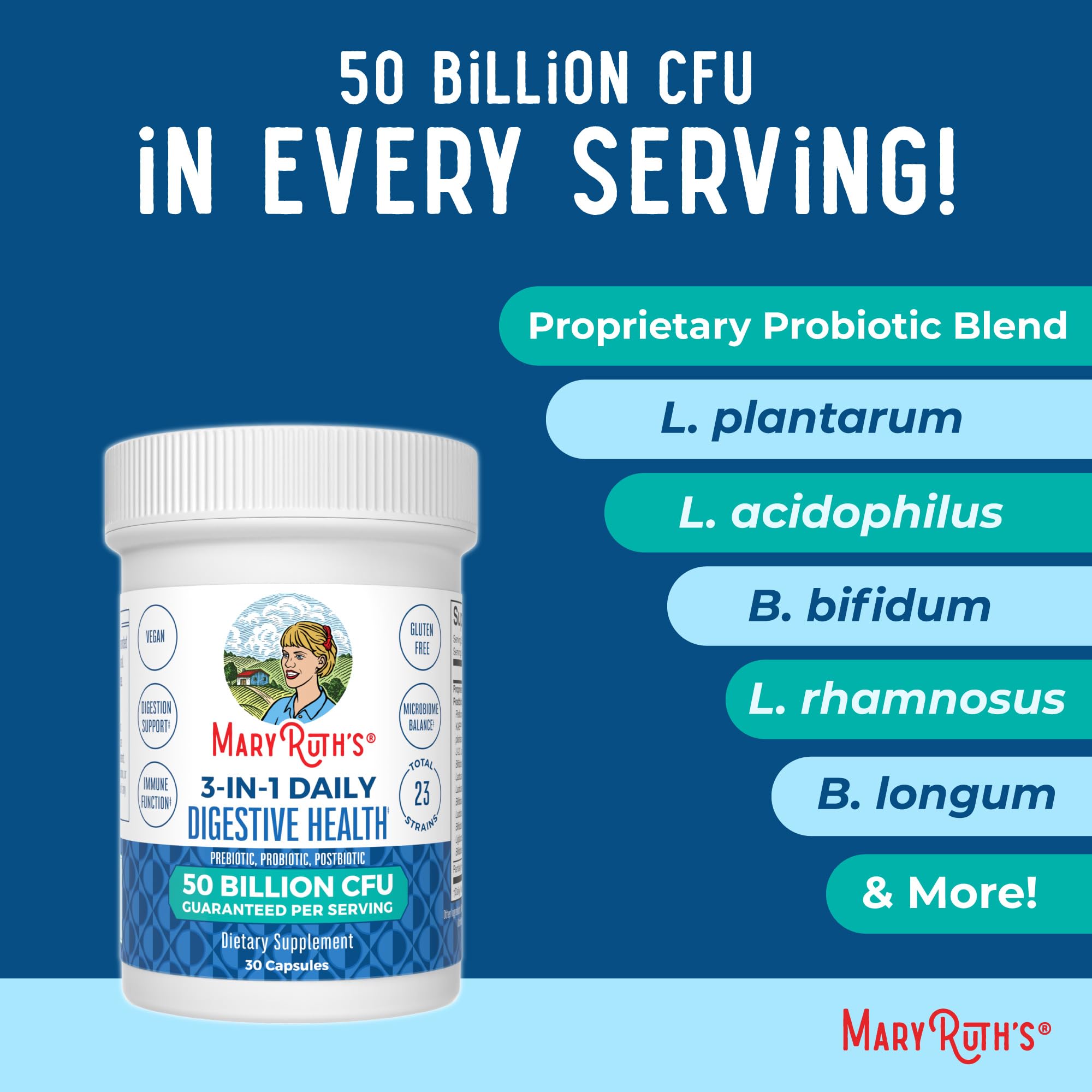 MARYRUTH'S 3-in-1 Probiotics for Digestive Health | Prebiotic & Postbiotic | Gut Health Supplement for Women & Men | 23 Unique Strains - OzHealthStandard