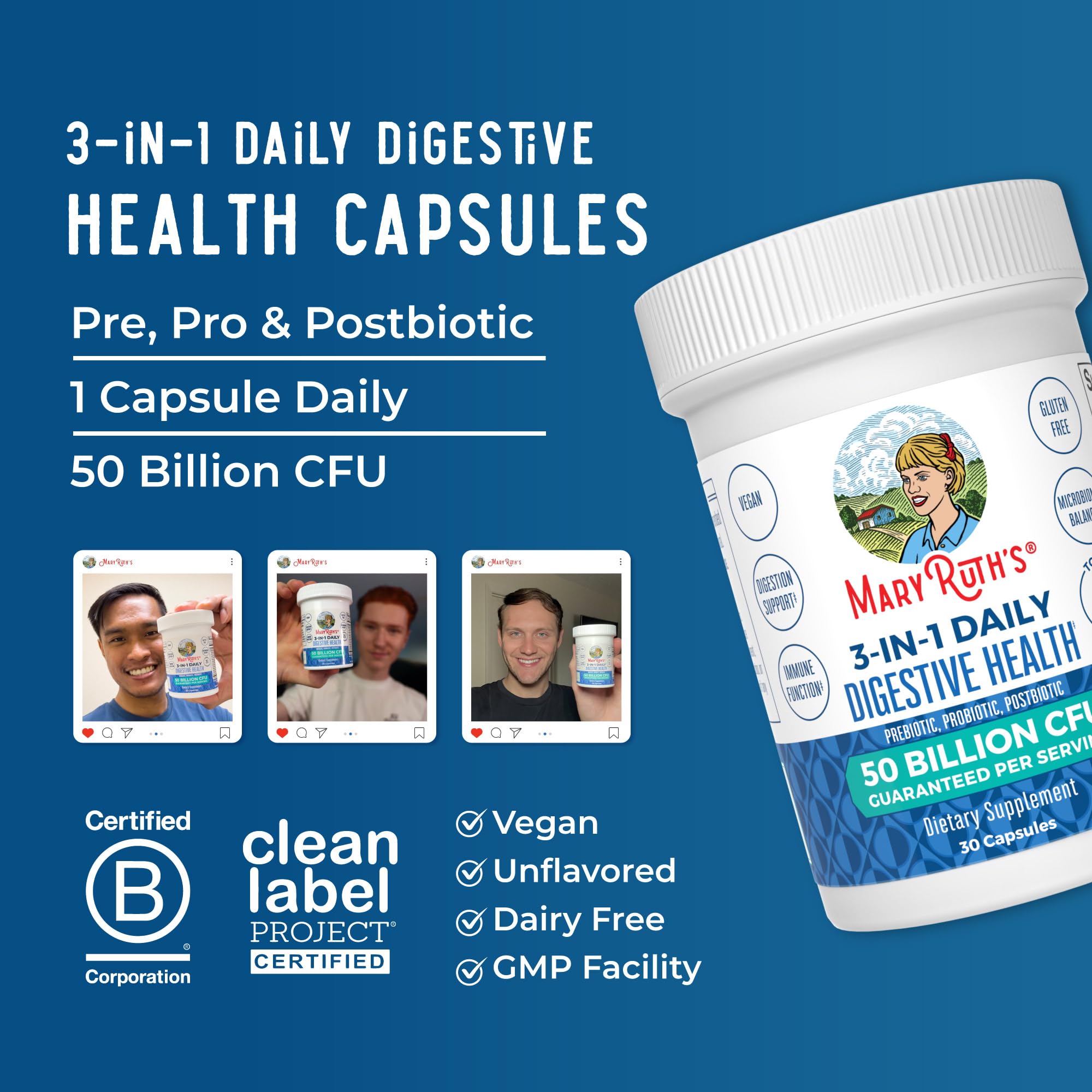 MARYRUTH'S 3-in-1 Probiotics for Digestive Health | Prebiotic & Postbiotic | Gut Health Supplement for Women & Men | 23 Unique Strains - OzHealthStandard