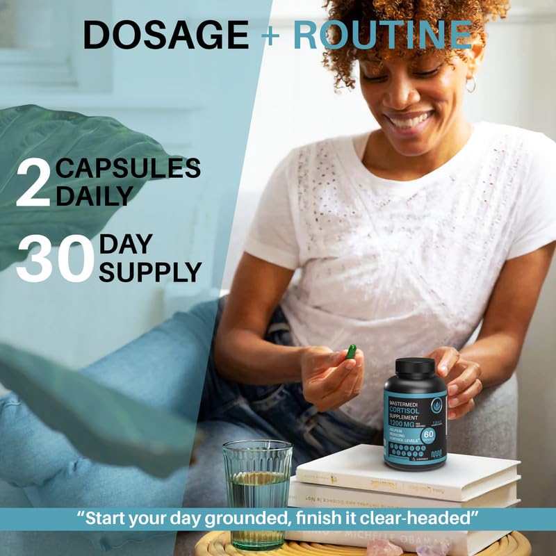 mastermedi Cortisol Supplements for Women and Men Support with Magnesium, Ashwagandha, Lion’s Mane & GABA – Adaptogenic Stress Relief & Mood Support – Non-GMO, No Fillers, Gluten-Free - OzHealthStandard