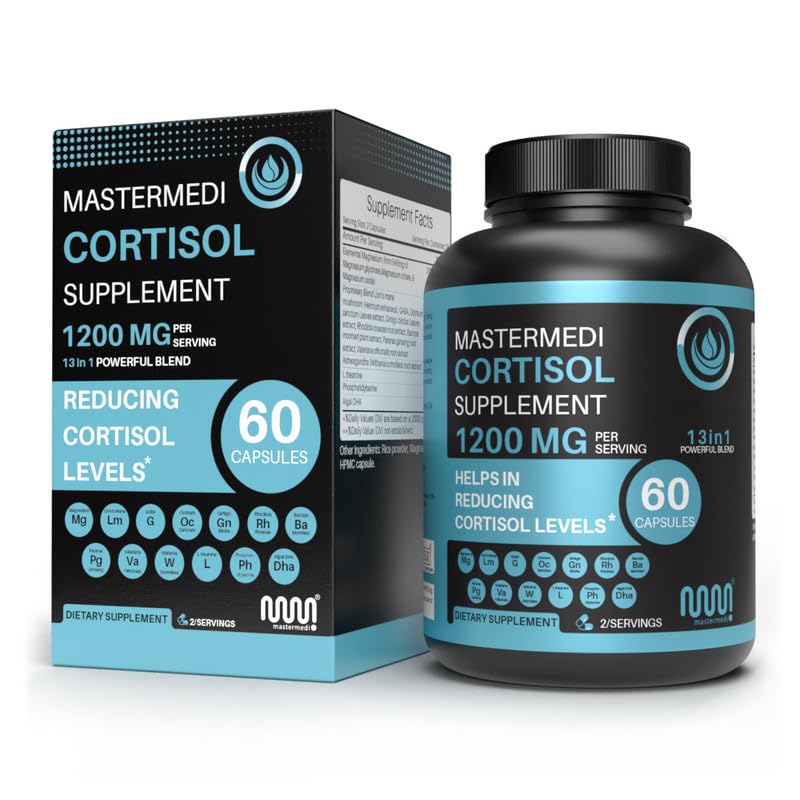 mastermedi Cortisol Supplements for Women and Men Support with Magnesium, Ashwagandha, Lion’s Mane & GABA – Adaptogenic Stress Relief & Mood Support – Non-GMO, No Fillers, Gluten-Free - OzHealthStandard