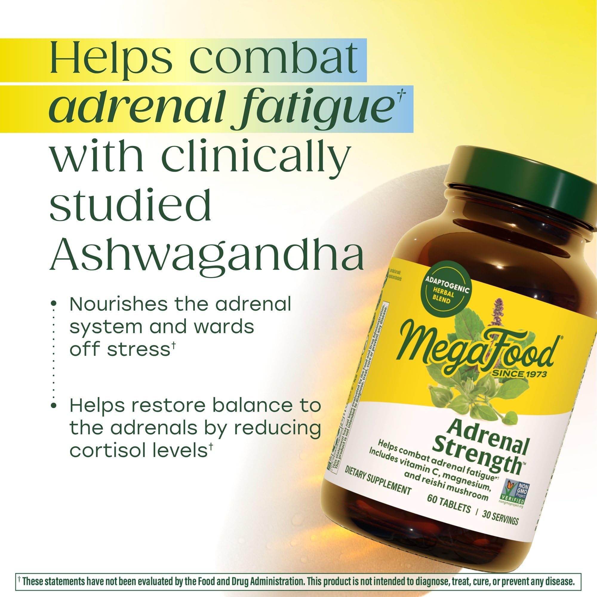 MegaFood Adrenal Strength - Adrenal Support Supplements with Ashwagandha and Magnesium Glycinate, Vitamin C, Holy Basil, Astragalus, Reduces Cortisol Levels - Vegetarian - 60 Tablets (30 Servings) - OzHealthStandard
