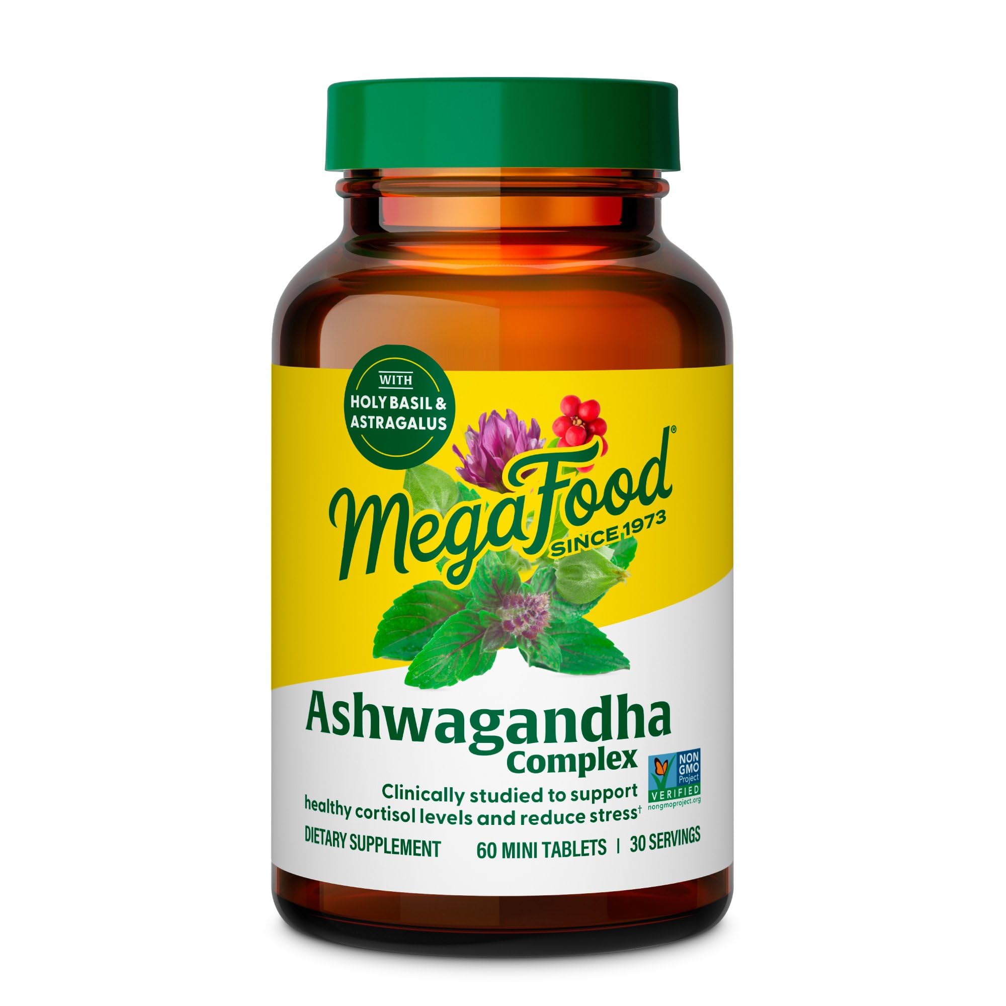 MegaFood Ashwagandha Complex (Formerly Stress Protect) - Ashwagandha Supplements Astragalus Root & Holy Basil - Vegetarian, Gluten Free, Cortisol Supplement - 60 Mini Tablets, 30 Servings - OzHealthStandard