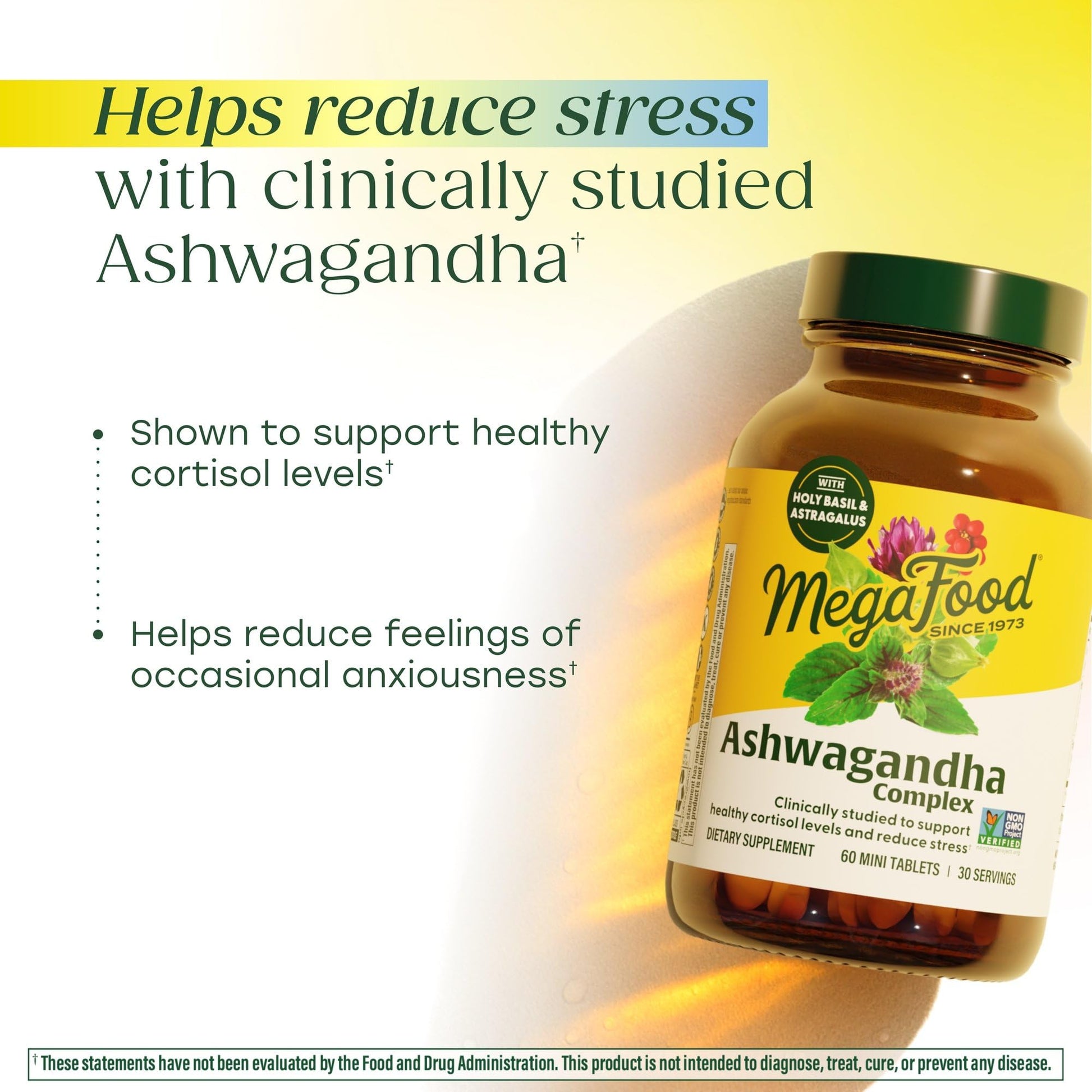 MegaFood Ashwagandha Complex (Formerly Stress Protect) - Ashwagandha Supplements Astragalus Root & Holy Basil - Vegetarian, Gluten Free, Cortisol Supplement - 60 Mini Tablets, 30 Servings - OzHealthStandard